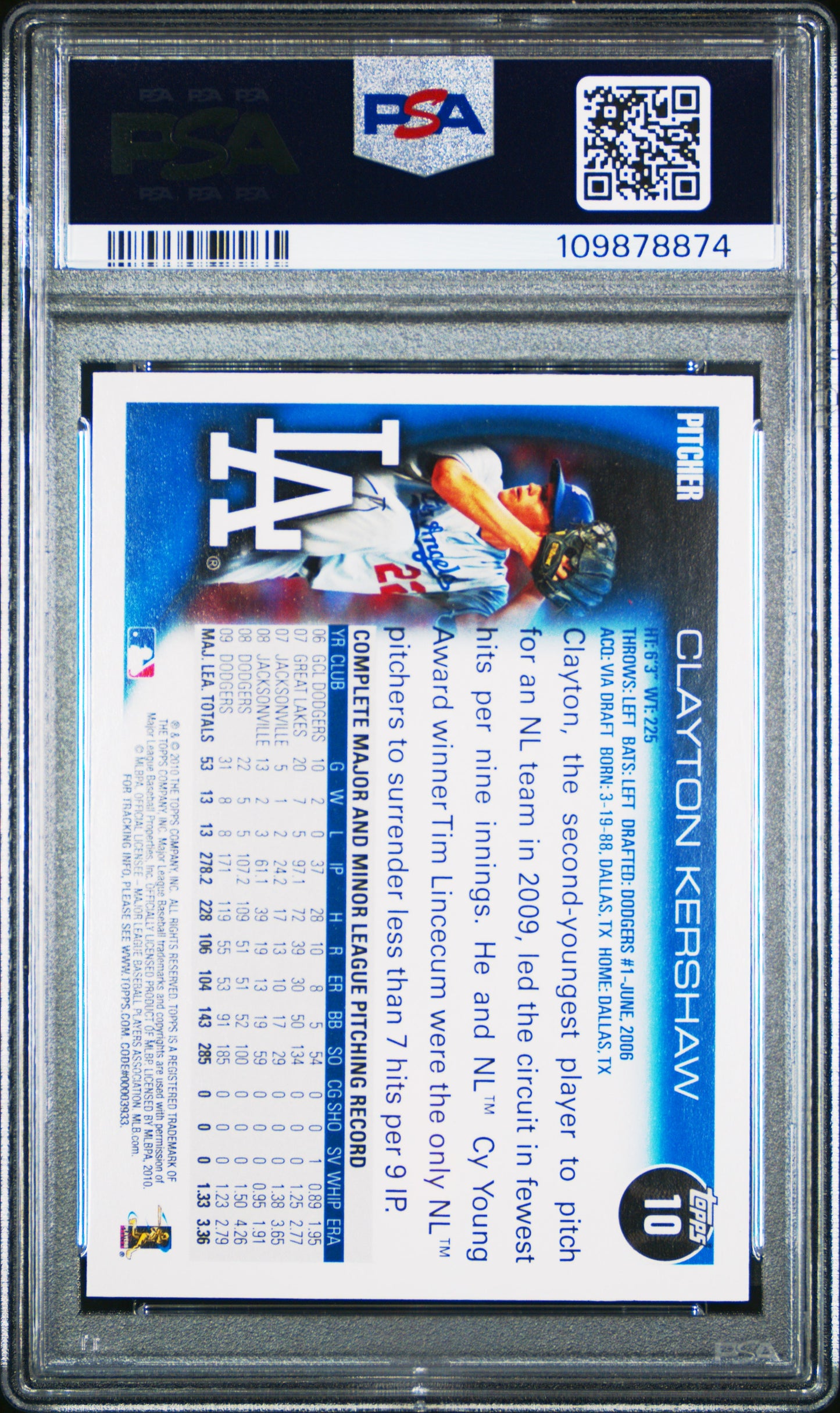 2010 Topps Clayton Kershaw #10 PSA 10