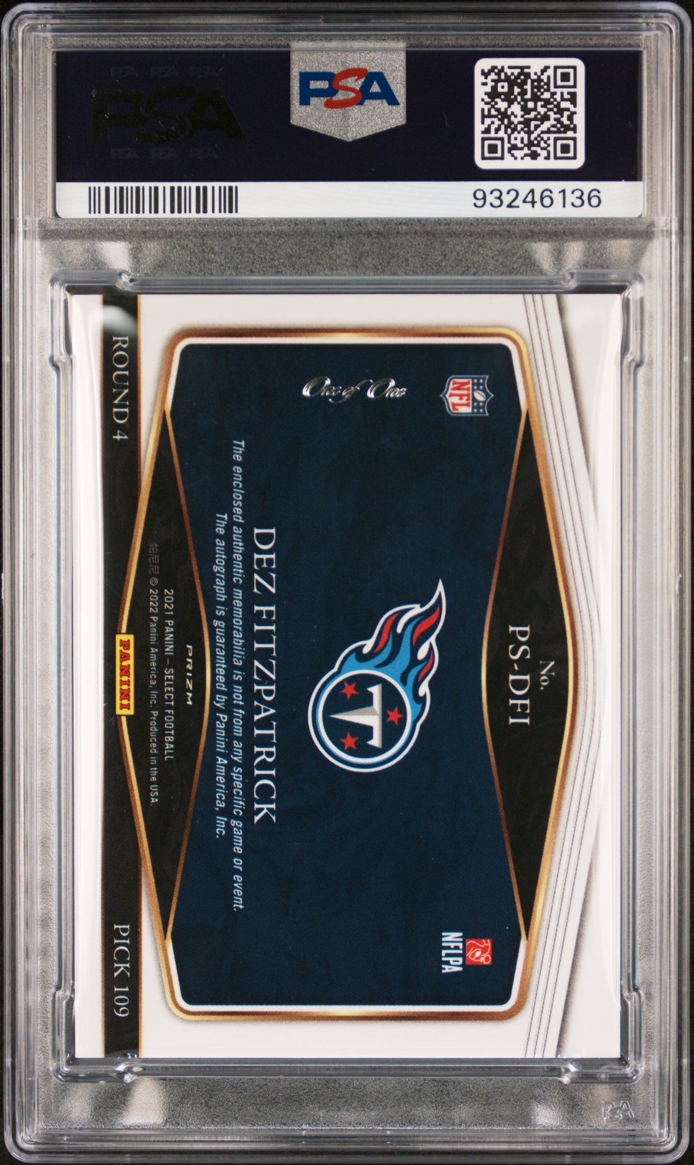 2021 Select Prime Dez Fitzpatrick #PSDFI Rookie Auto RPA NFL Shield PSA 9