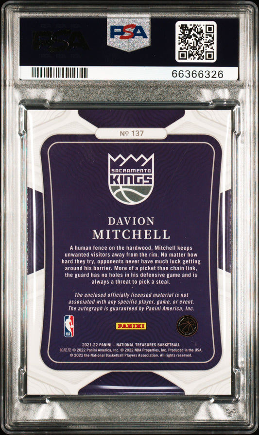 2021 National Treasures Davion Mitchell #137 Patch Autograph /99 PSA 9 Auto 10
