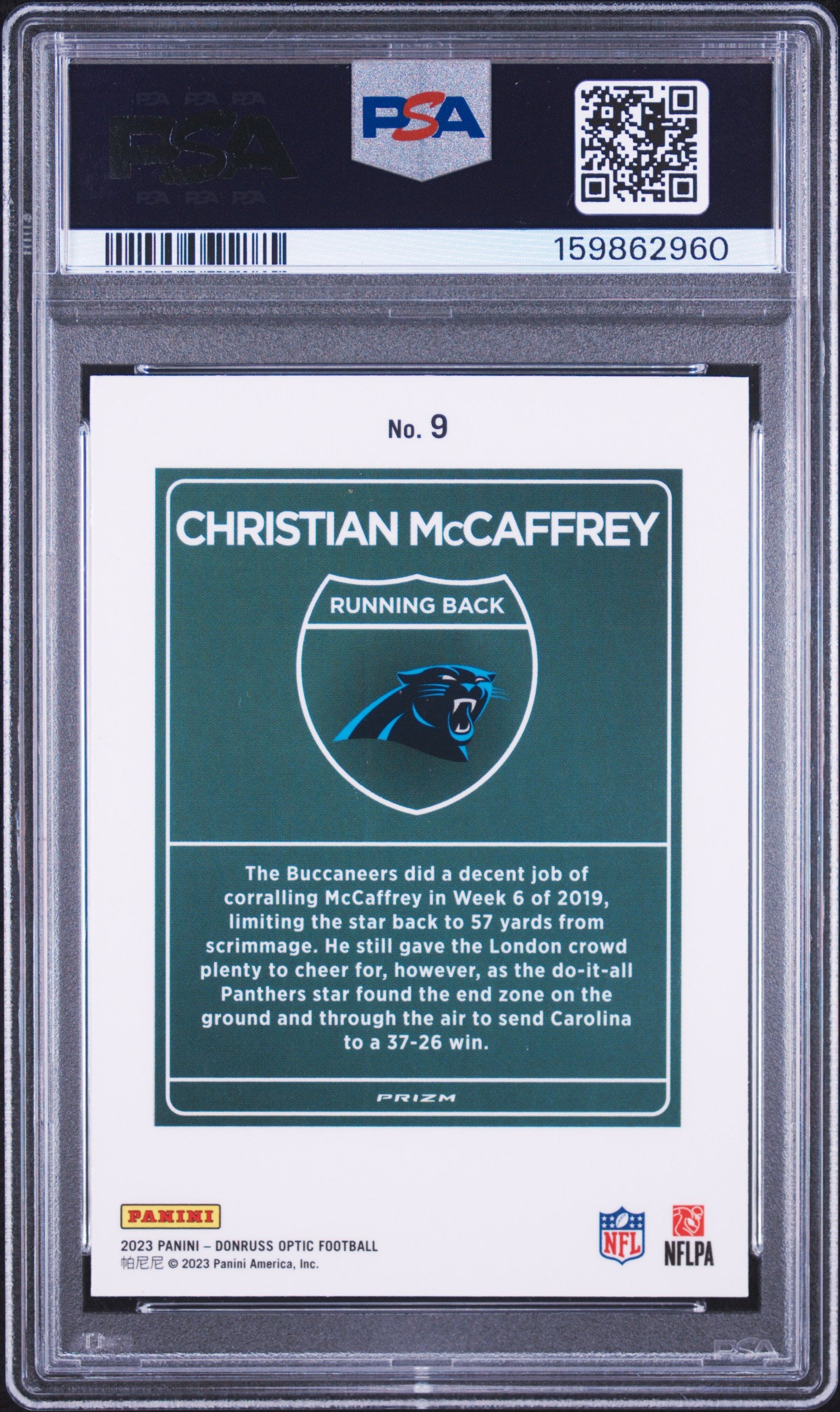 2023 Panini Donruss Optic International Downtown Christian Mccaffrey #9 PSA 10