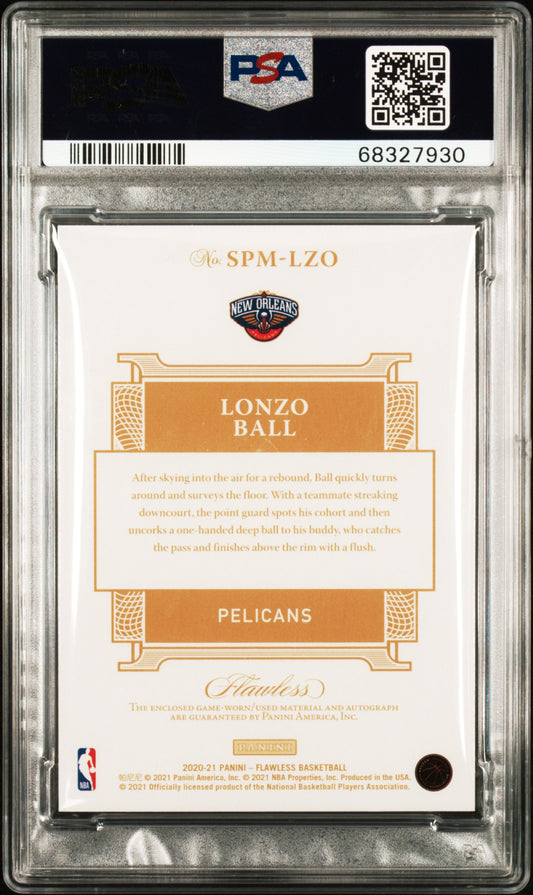 2020 Panini Flawless Lonzo Ball #LZO Signature Prime Materials Ruby /15 PSA 9