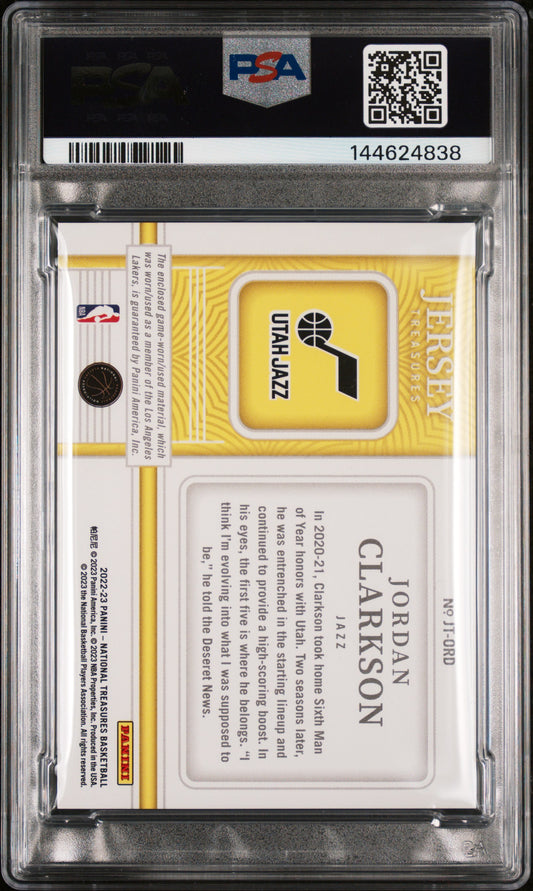 2022 National Treasures Jersey Treasures Jordan Clarkson #JTORD Prime PSA 8