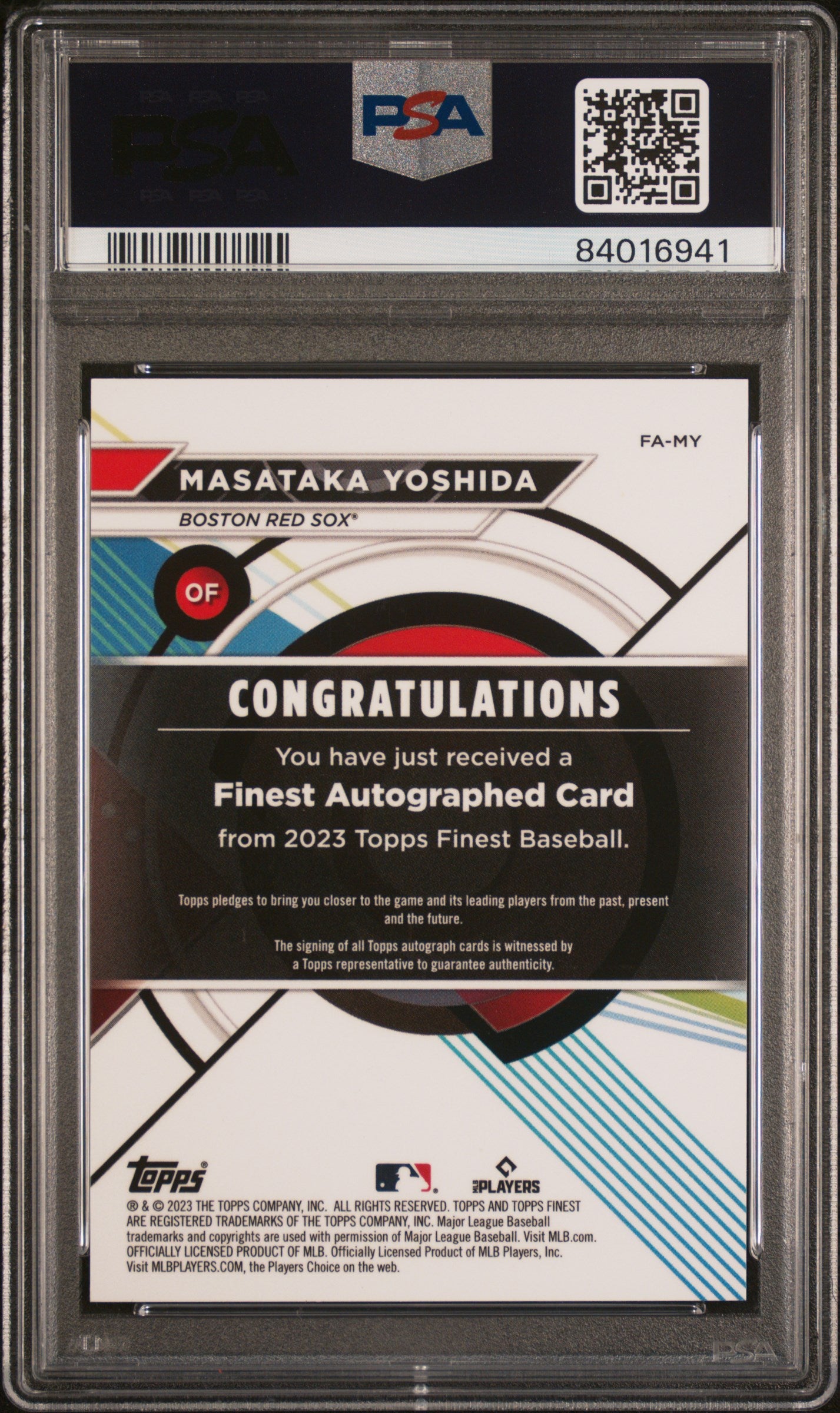 2023 Topps Finest Finest Autographs Masataka Yoshida #MY Gold PSA 9 Auto 9