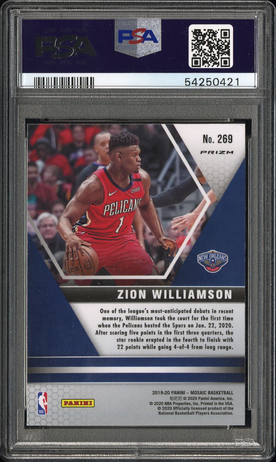 2019 Panini Mosaic Zion Williamson #269 Gold Wave PSA 10
