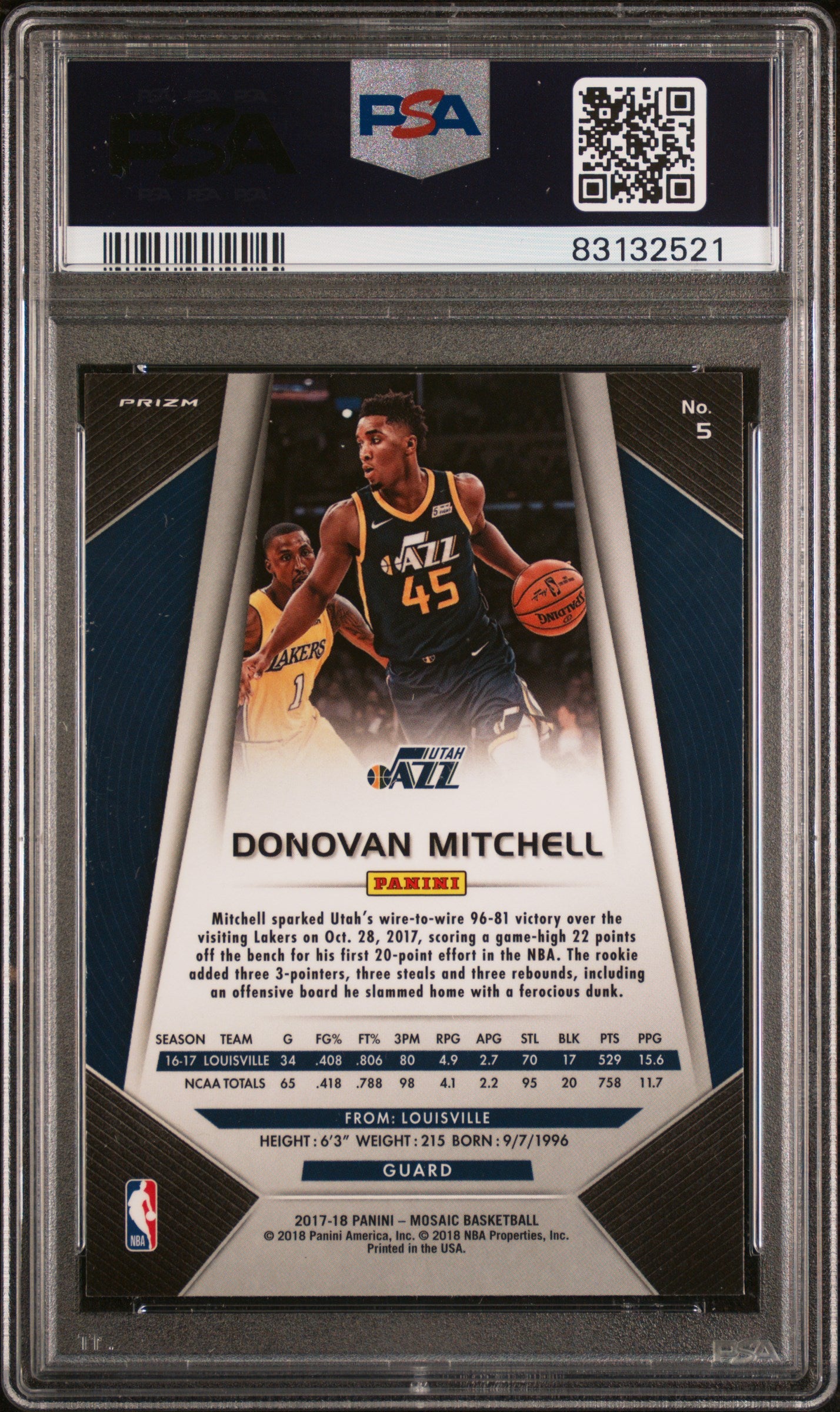 2017 Panini Prizm Donovan Mitchell #5 Mosaic Blue PSA 10