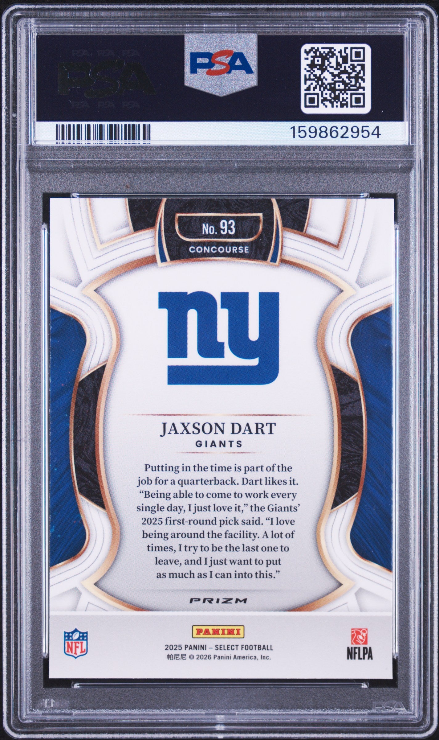 2025 Panini Select Jaxson Dart #93 Pink Shock PSA 9