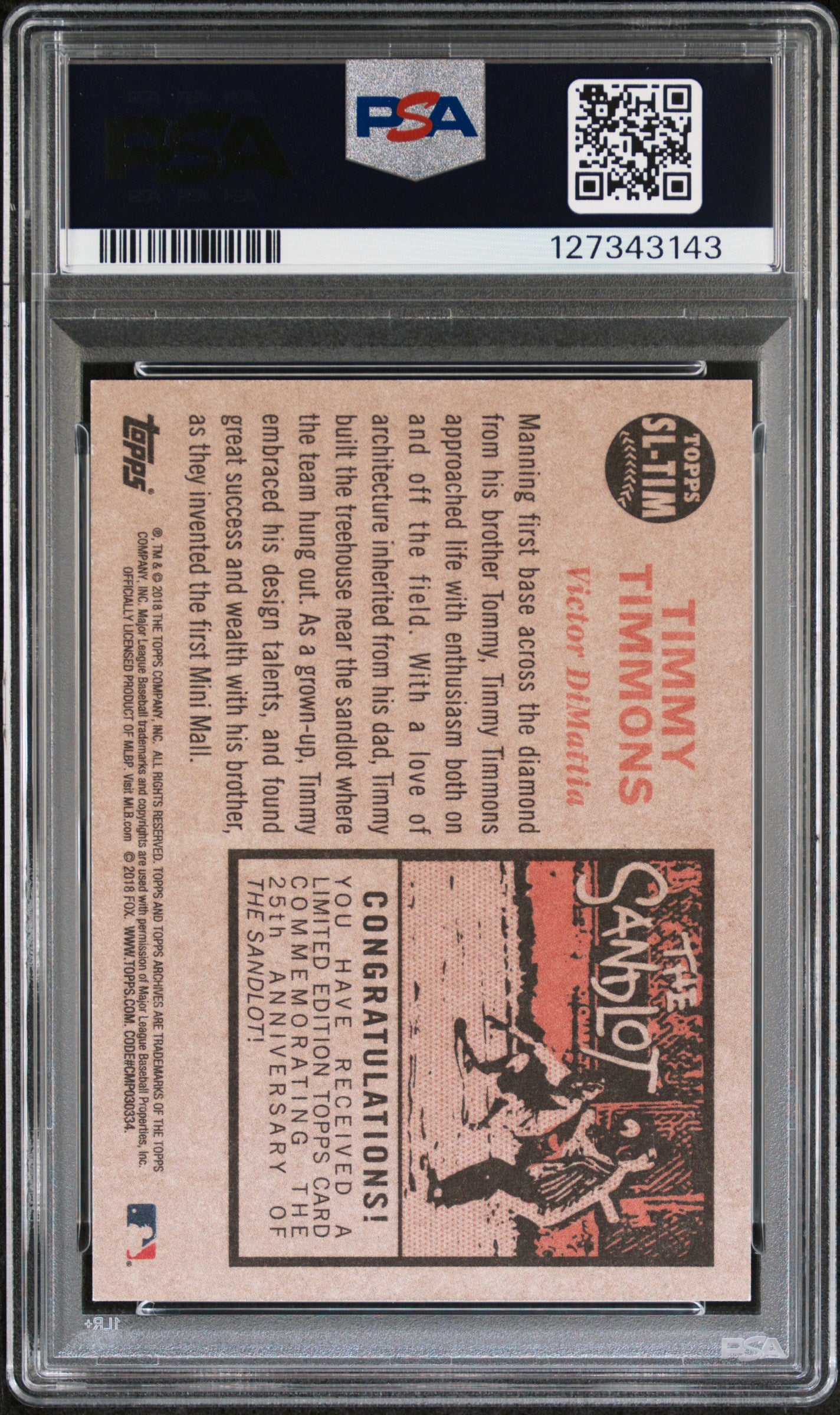 2018 Topps Archives The Sandlot Timmy Timmons #SL-TIM PSA 9