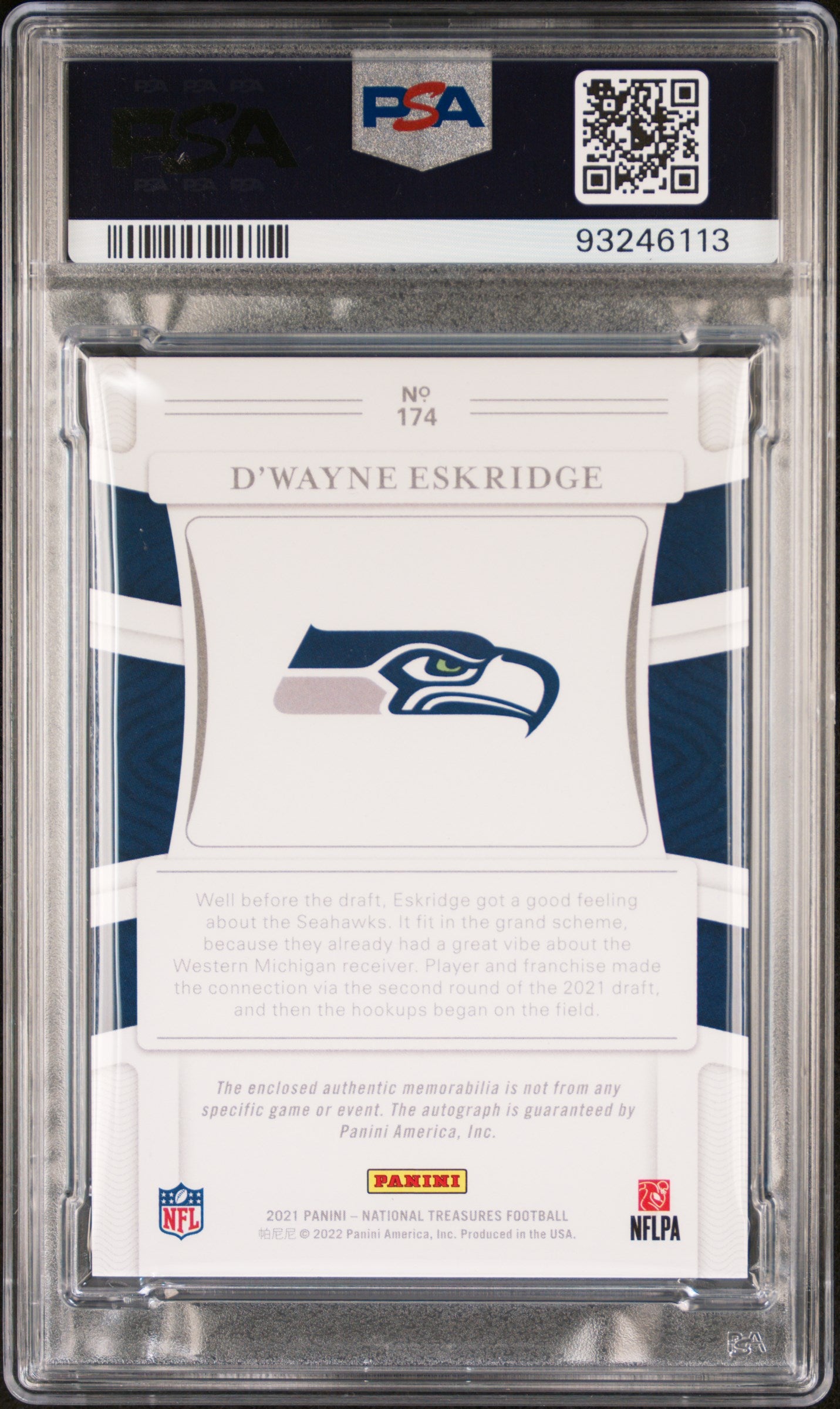 2021 National Treasures D'wayne Eskridge #174 Rookie Patch Auto PSA 9 RPA
