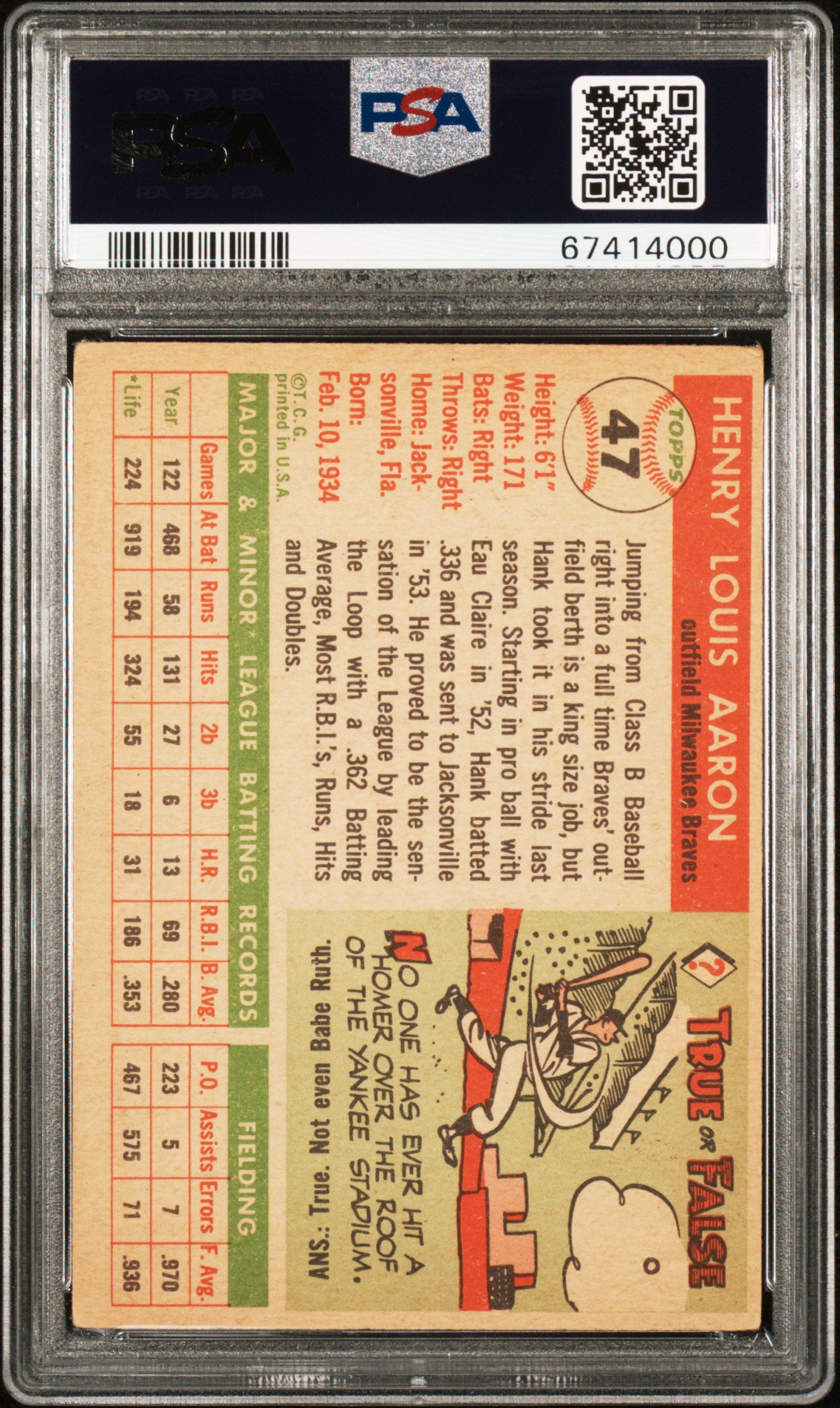 1955 Topps Hank Aaron #47 PSA 3.5