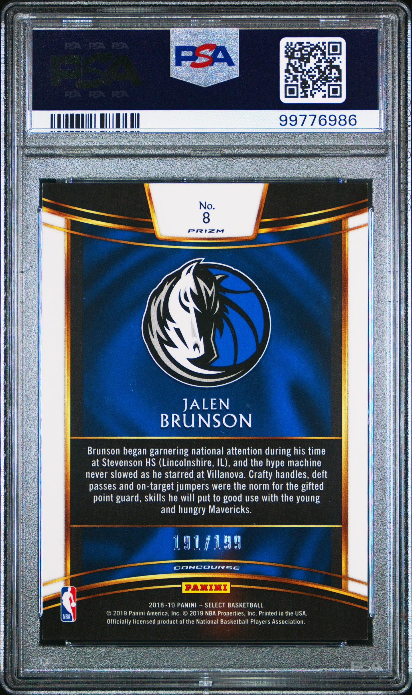 2018 Panini Select Jalen Brunson #8 Red Prizm PSA 9