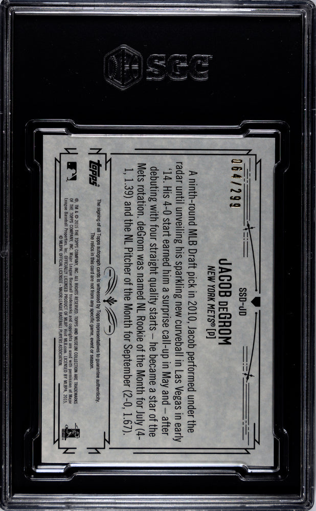 2015 Topps Museum Collection Jacob Degrom #SSD-JD SIG. Swatches Dual SGC 9 Auto 10