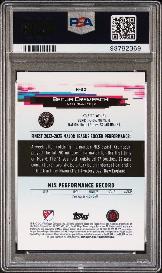2023 Topps Finest MLS Hologlow Benja Cremaschi #H30 Gold Refractor PSA 10