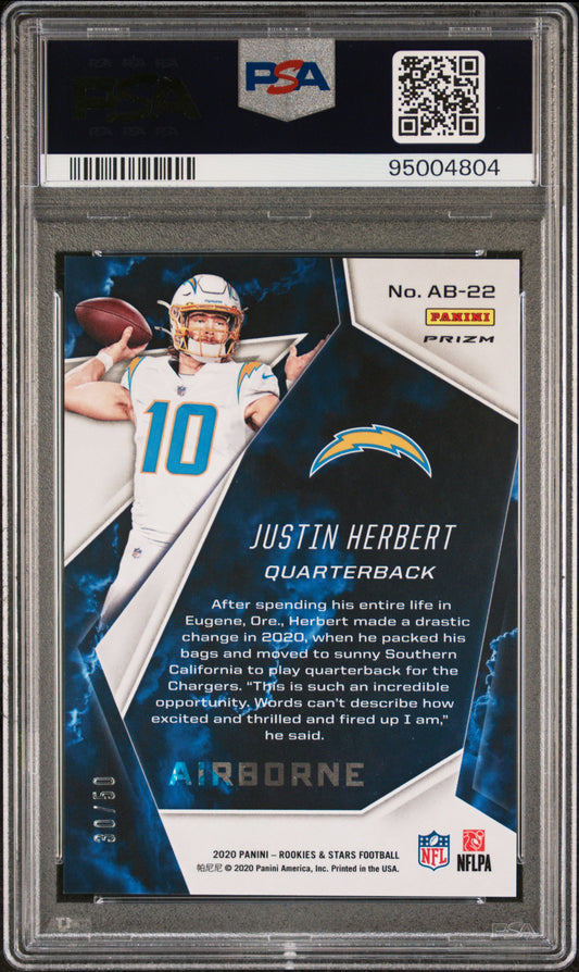 2020 Panini Rookies & Stars Airborne Justin Herbert #AB22 Pink PSA 10