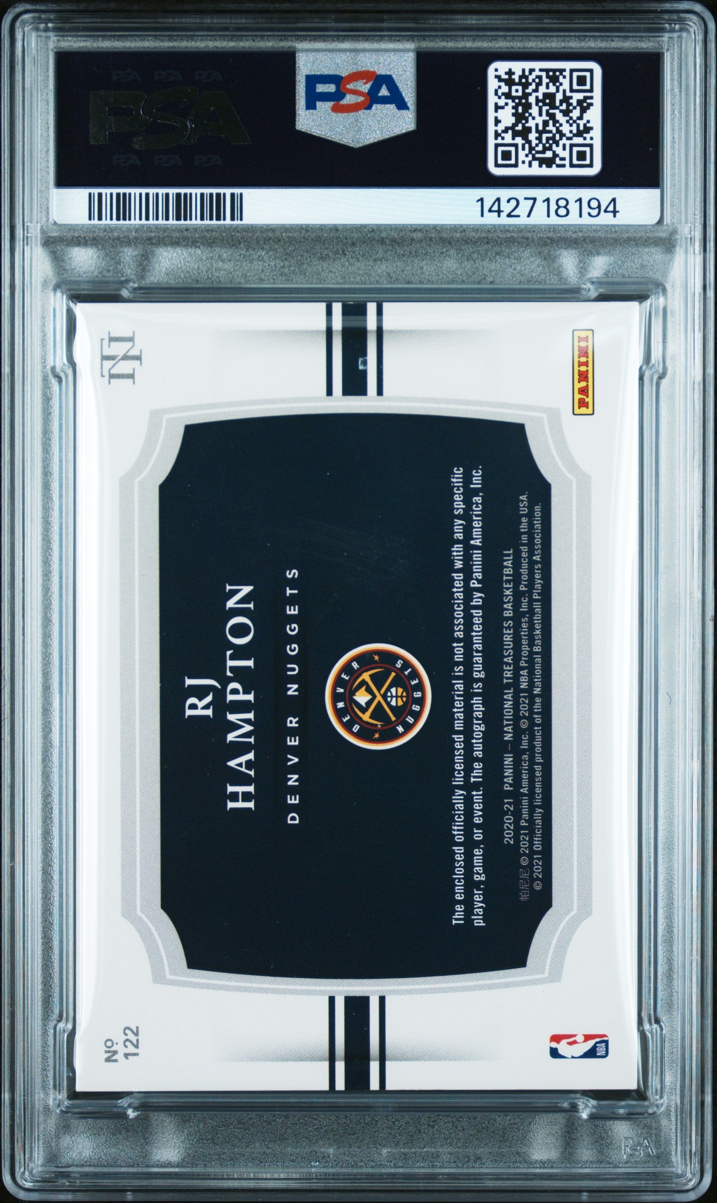 2020 Panini National Treasures RJ Hampton #122 Pat. Au Horizontal Bronze /49 PSA 8