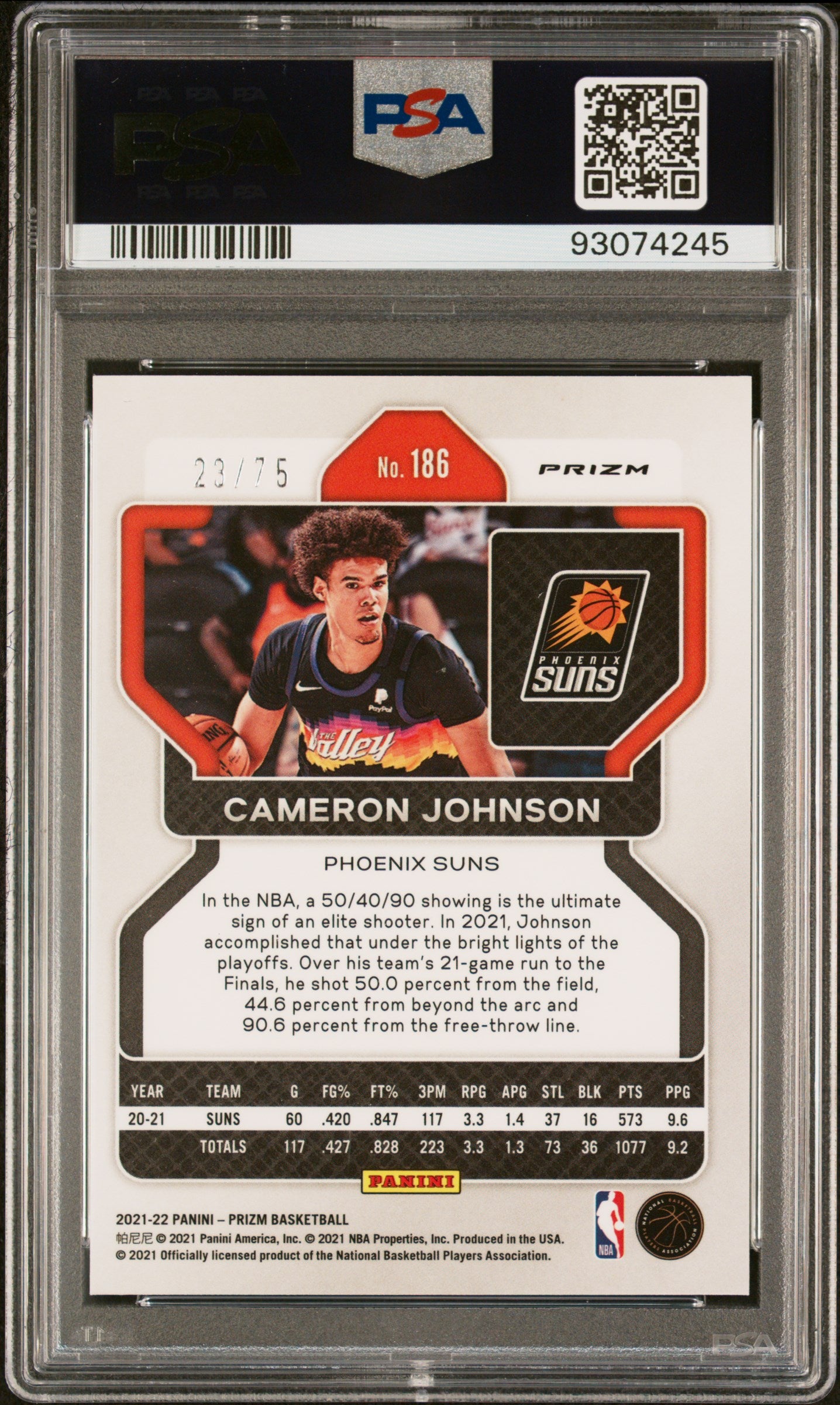 Panini 2021 Prizm Cameron Johnson #186 NBA 75th Diamond PSA 8