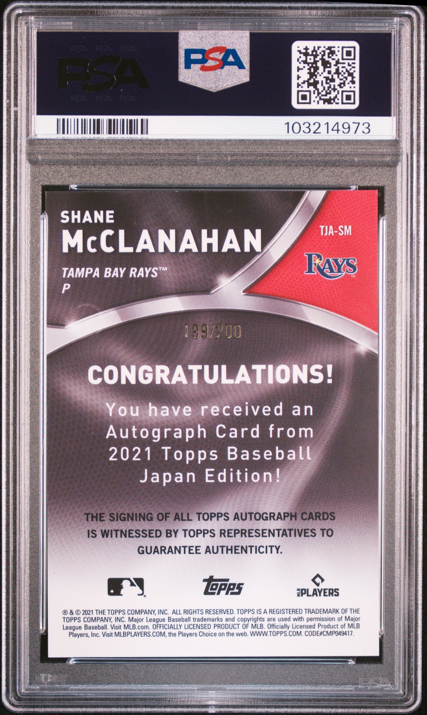 2021 Topps Japan Edition Autographs Shane Mcclanahan #SM PSA 8