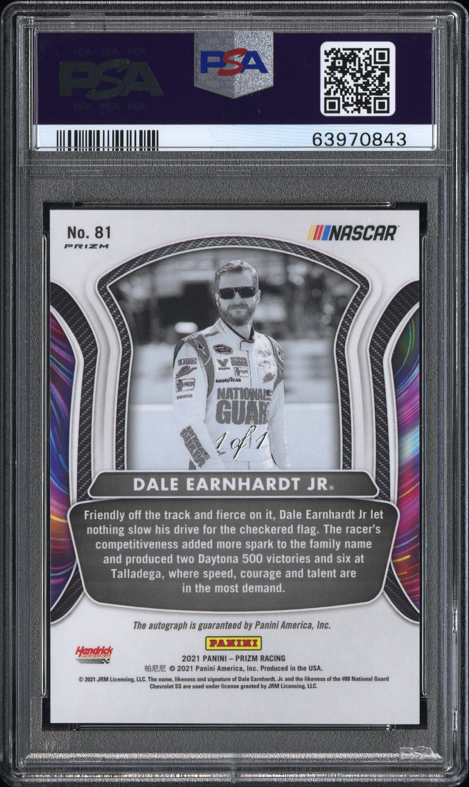 2021 Prizm Dale Earnhardt JR. #81 Legends Gold Vinyl Auto PSA 10