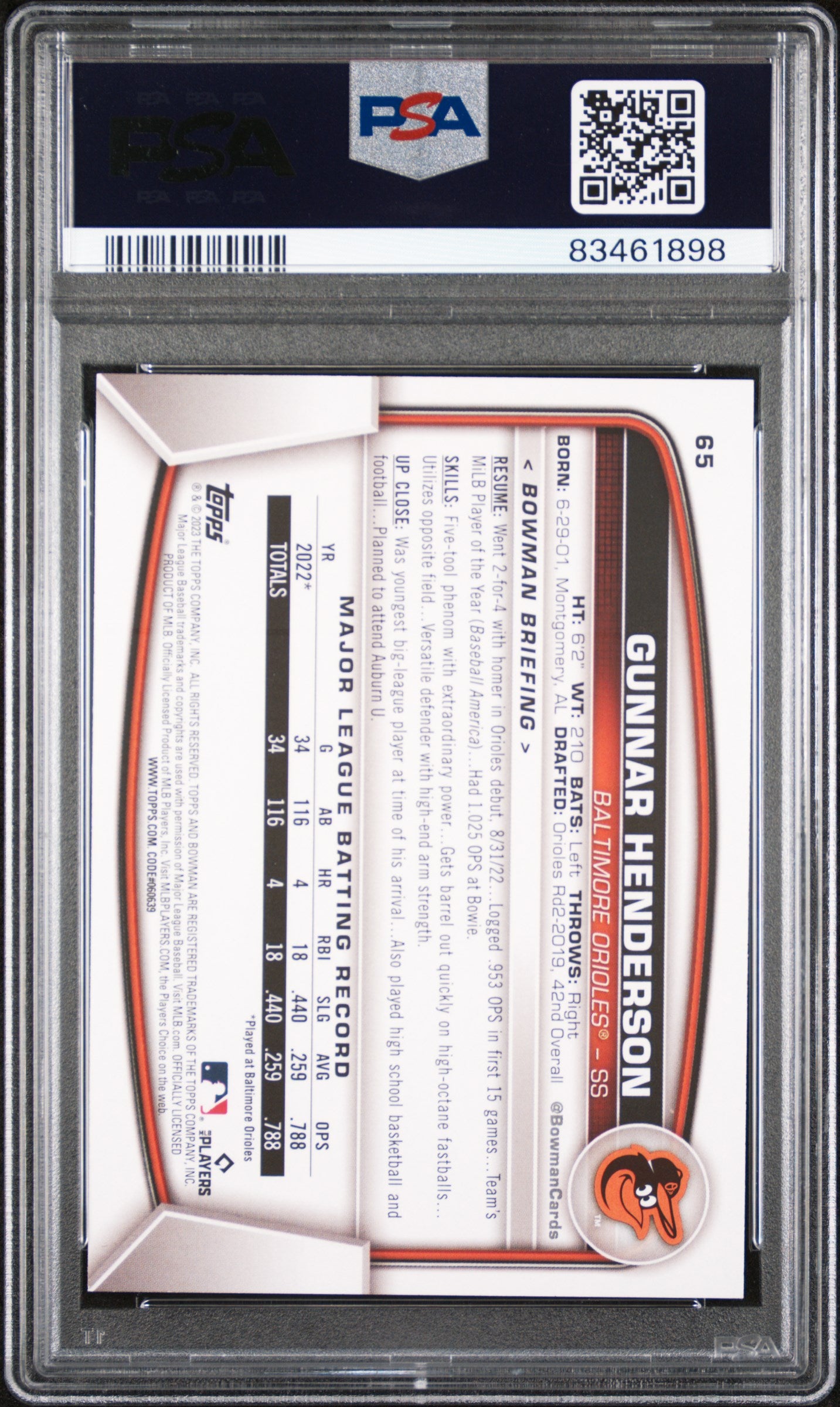 2023 Bowman Gunnar Henderson #65 PSA 9