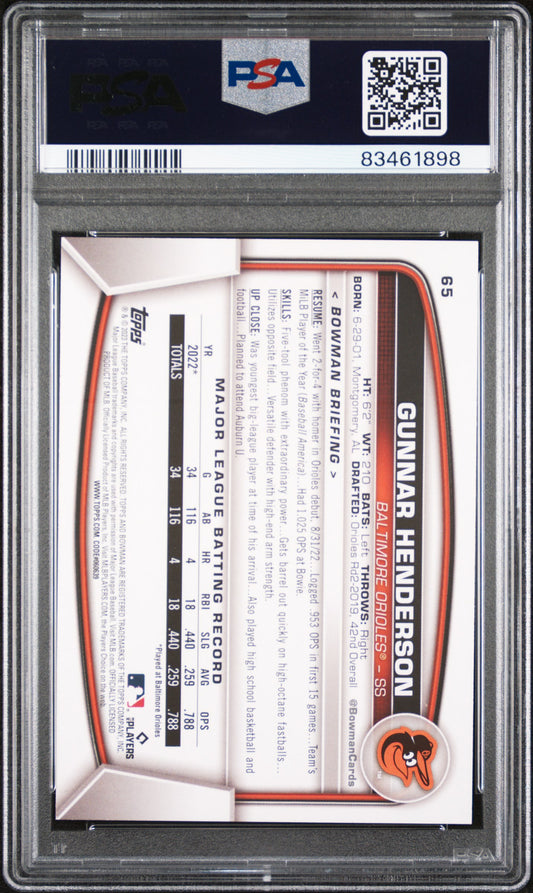 2023 Bowman Gunnar Henderson #65 PSA 9