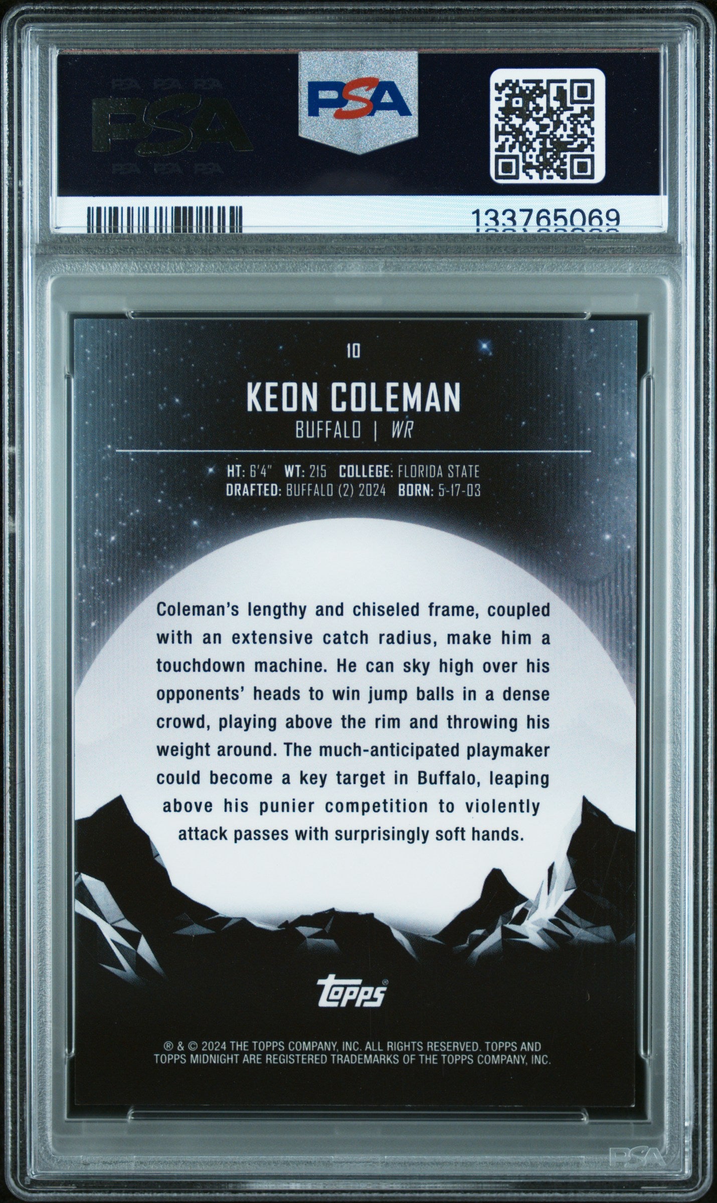 2024 Topps Midnight Keon Coleman #10 Winter Solstice PSA 9 /35