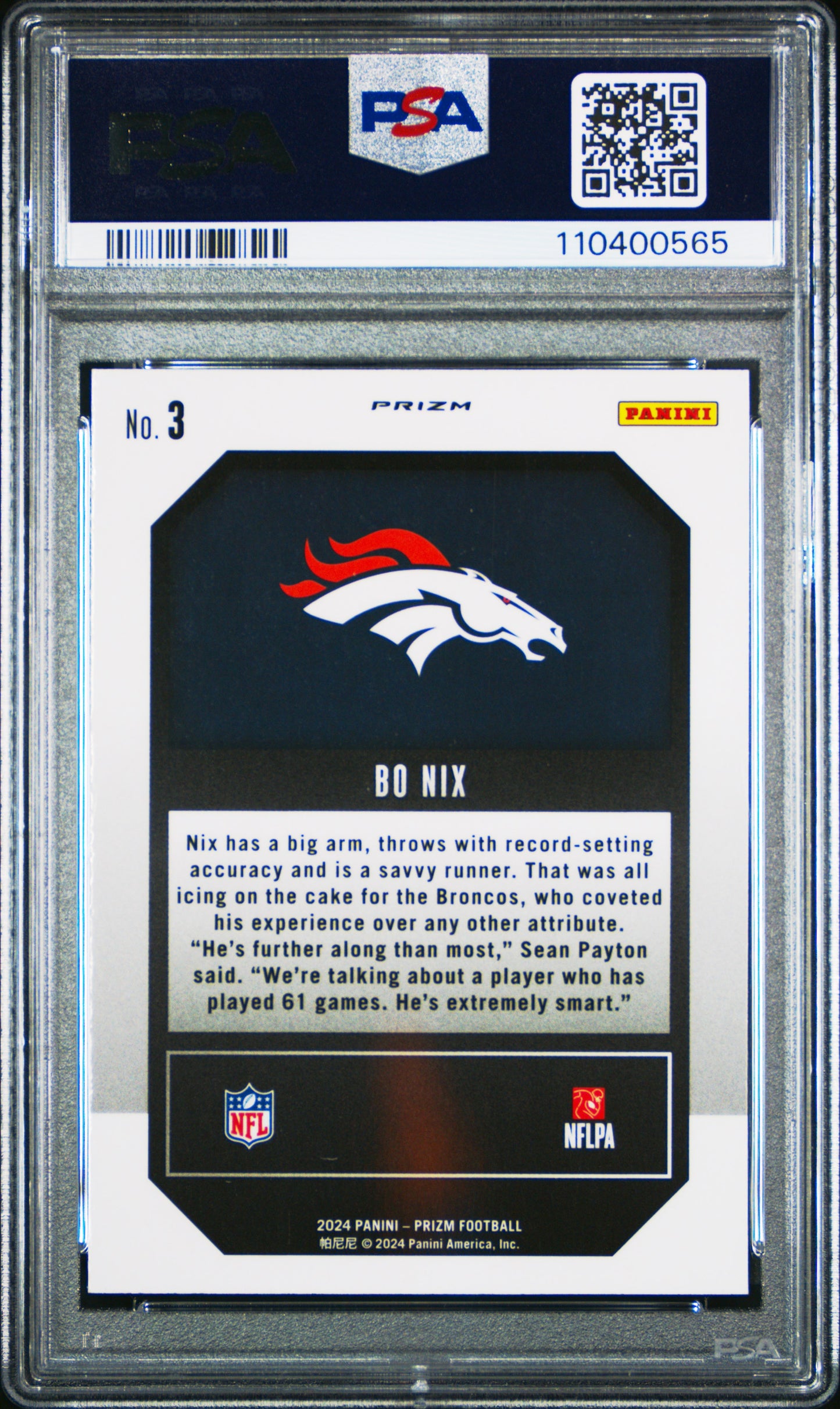 2024 Panini Prizm Emergent Bo Nix #3 Green Ice PSA 9