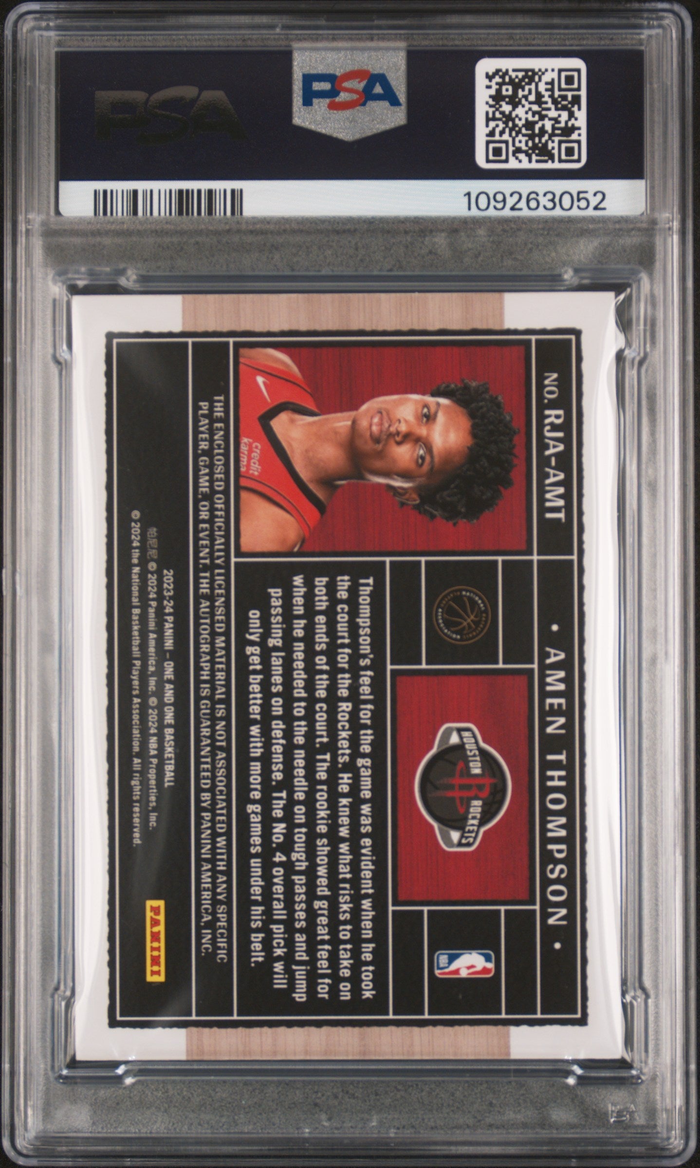 2023 Panini One And One Rookie Jersey Autographs Amen Thompson #RJAAMT /75 PSA 8