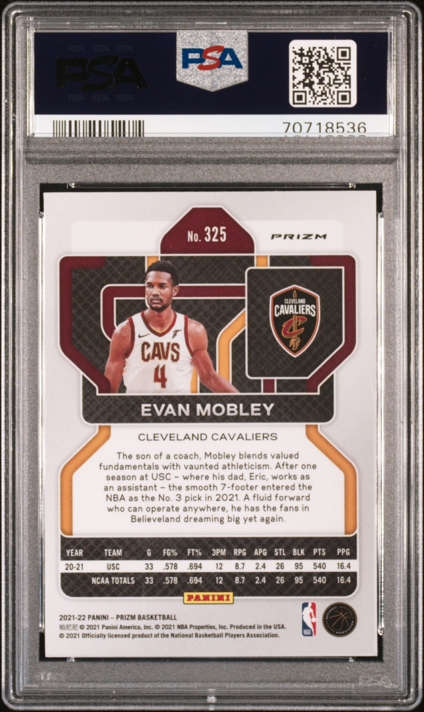 2021 Panini Prizm Evan Mobley #325 NBA 75th PSA 10