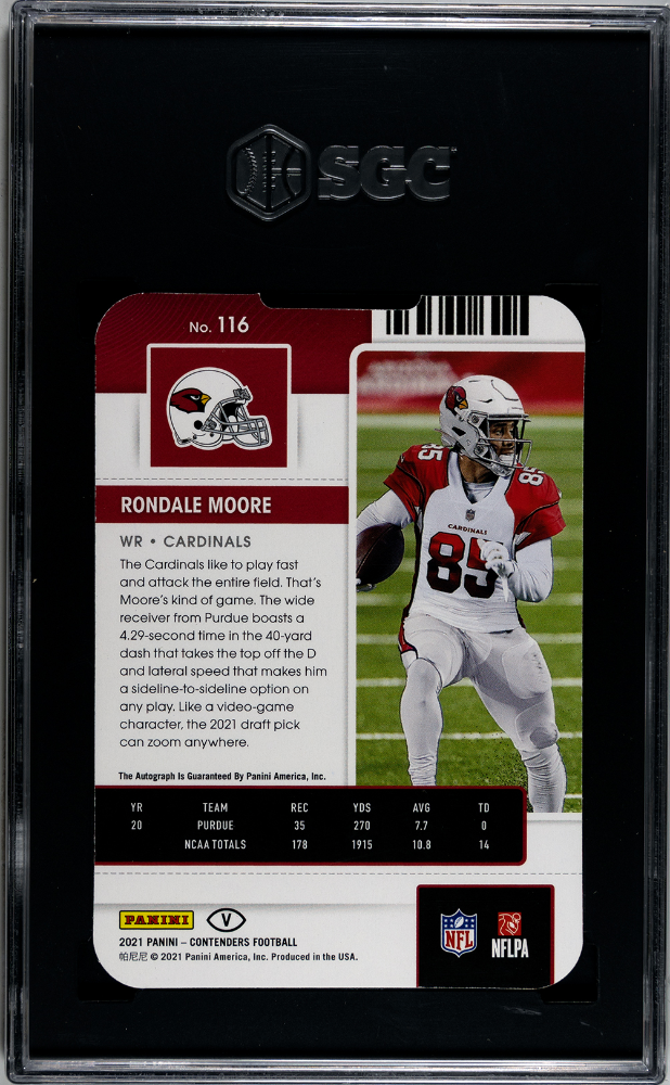 2021 Panini Contenders Rondale Moore #116 Ticket Stub Auto 06/85 SGC 10 Auto 10