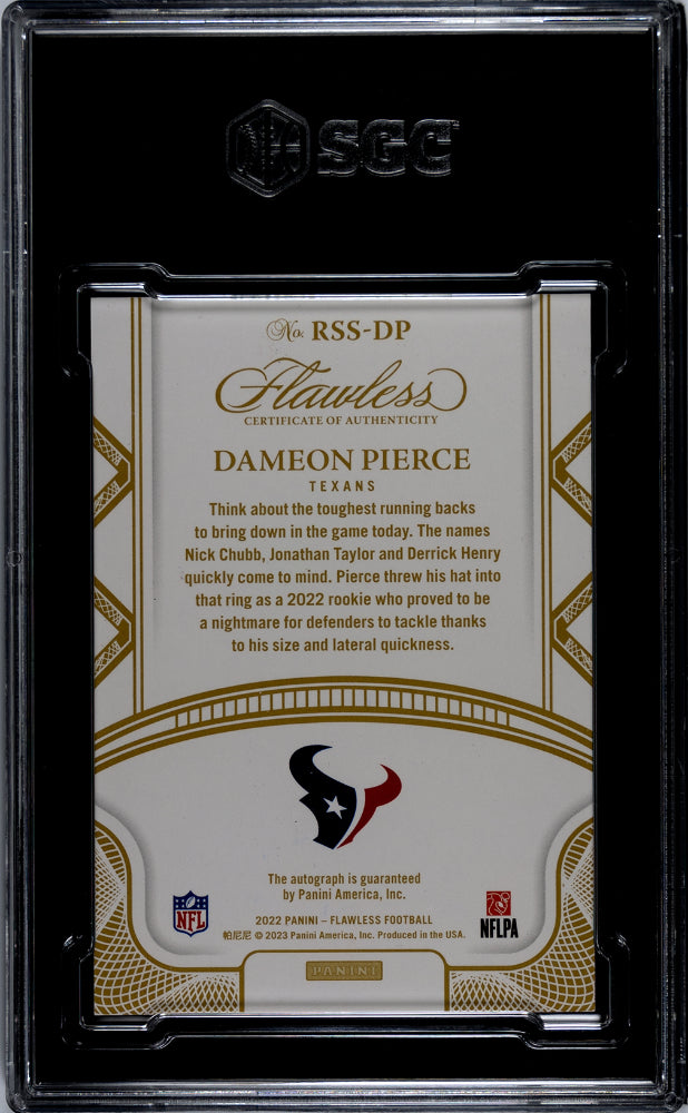 2022 Panini Flawless Dameon Pierce #RSS-DP Rookie Shadow Sigs. Ruby SGC 9