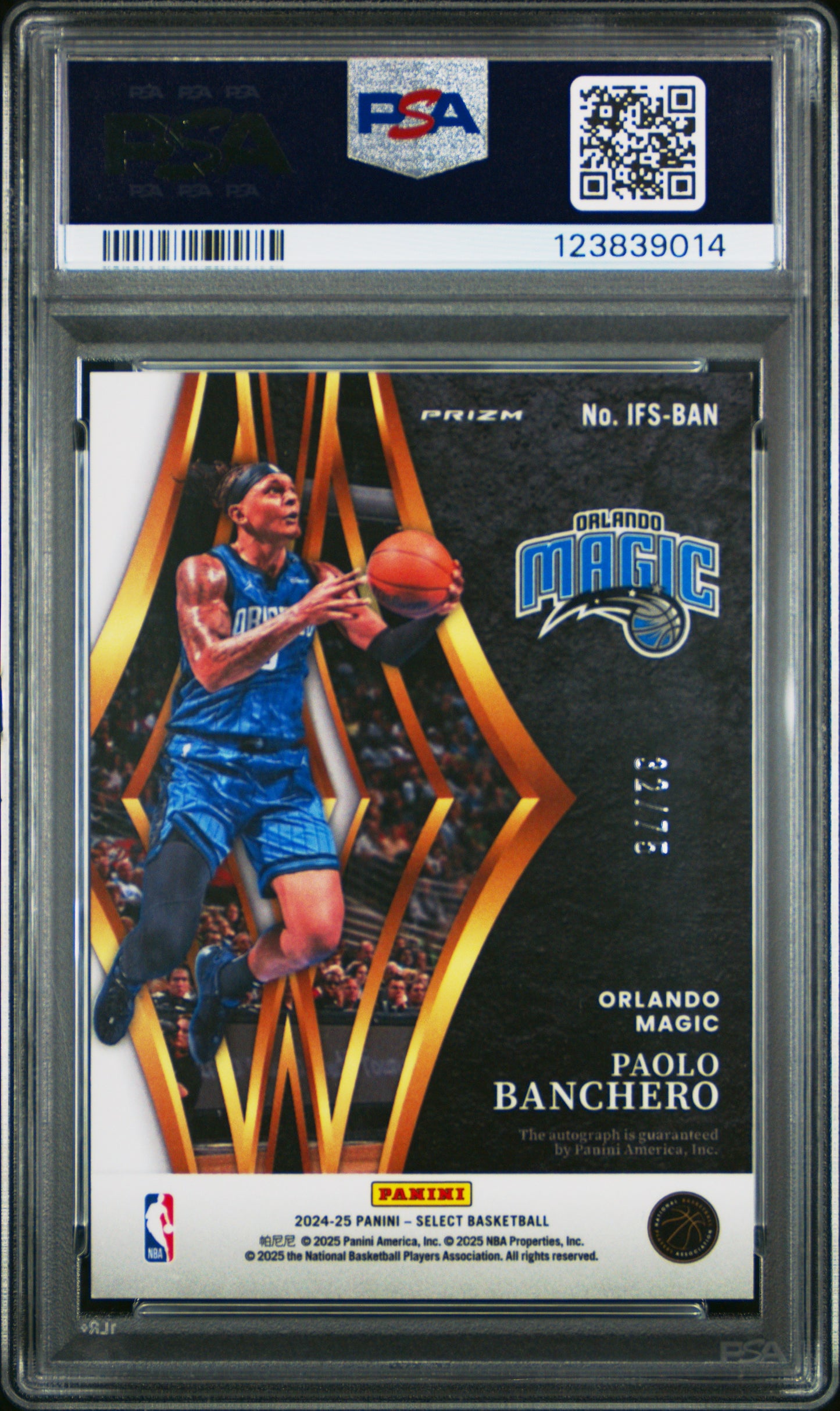 2024 Panini Select In Flight Signatures Paolo Banchero #IFSBAN Purple Prizm PSA 10