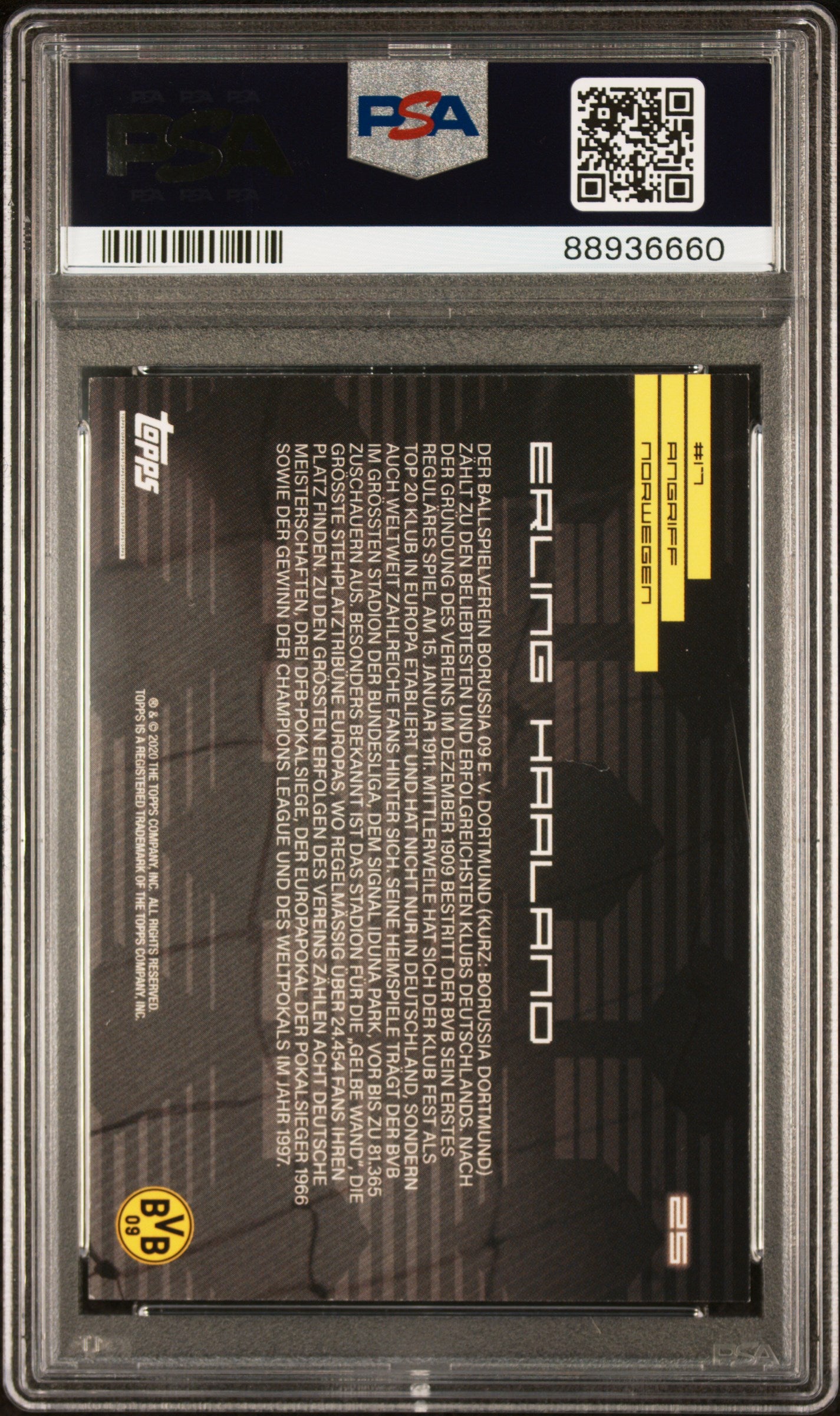2020 Topps X BVB Borussia Dortmund Erling Haaland #25 PSA 9