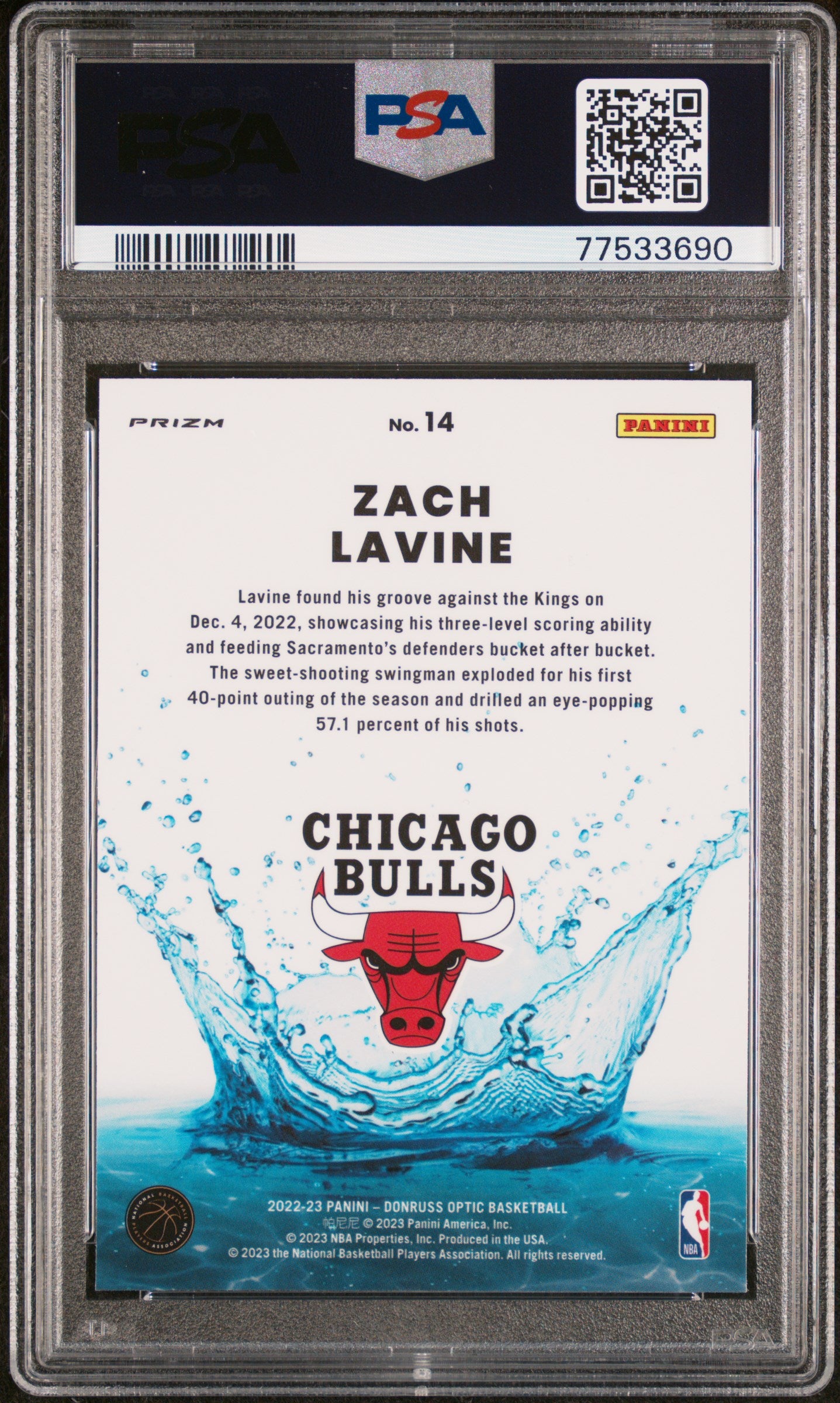 2022 Panini Donruss Optic Splash! Zach Lavine #14 Holo PSA 9
