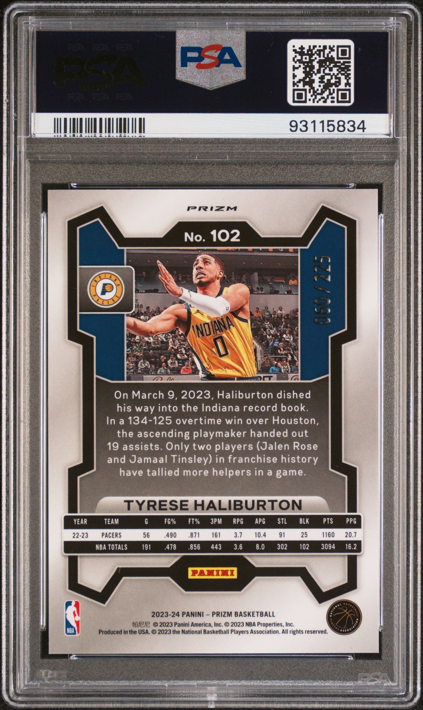 2023 Panini Prizm Tyrese Haliburton #102 Teal Ice PSA 10