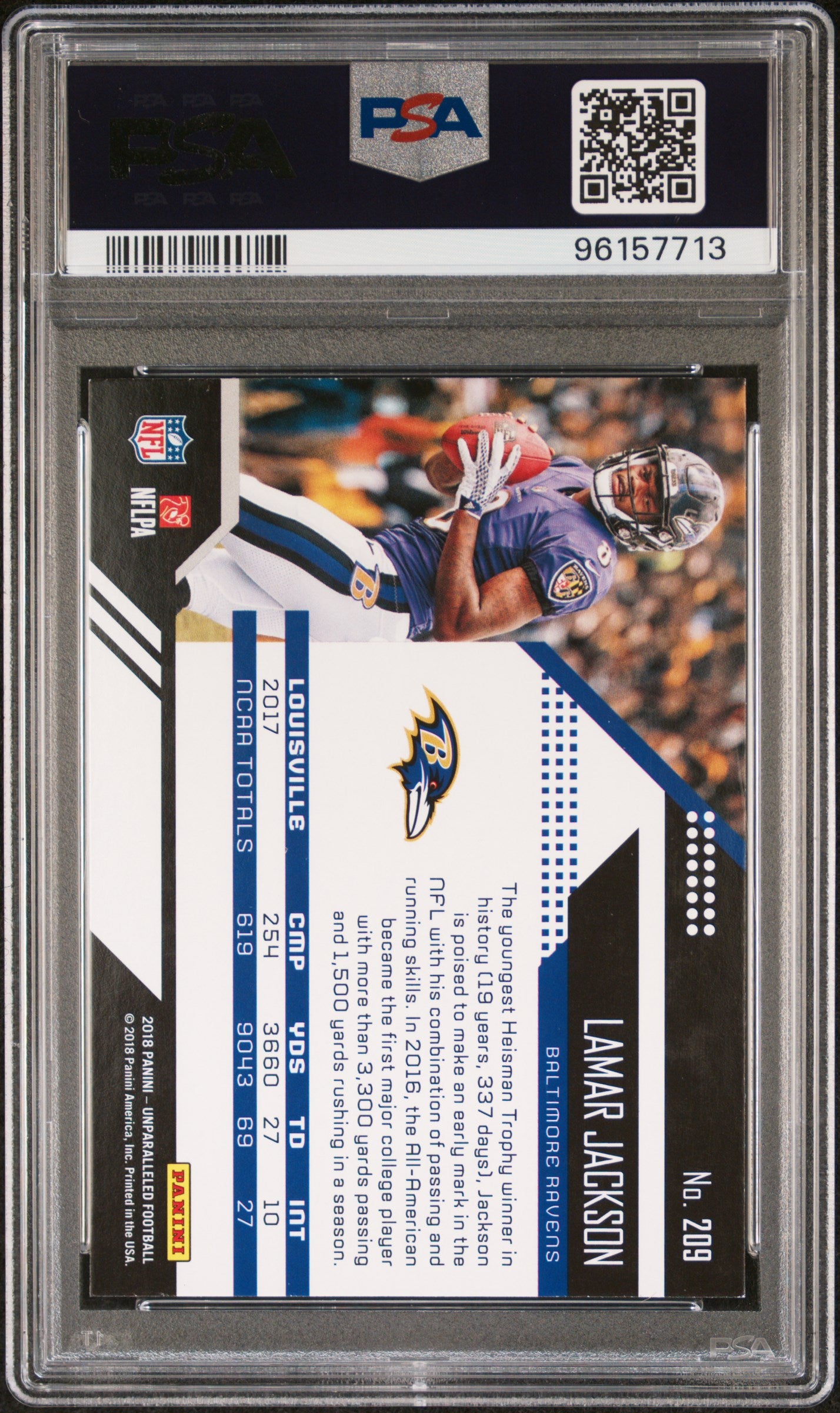 2018 Panini Unparalleled Lamar Jackson #209 RC PSA 9