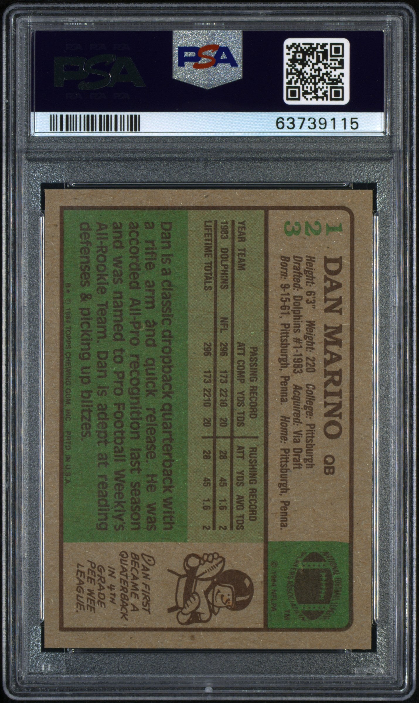 1984 Topps Dan Marino #123 PSA 8