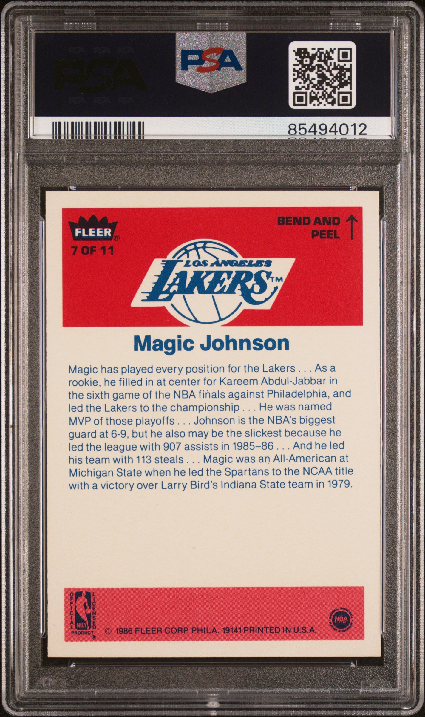 1986 Fleer Sticker Magic Johnson #7 PSA 9