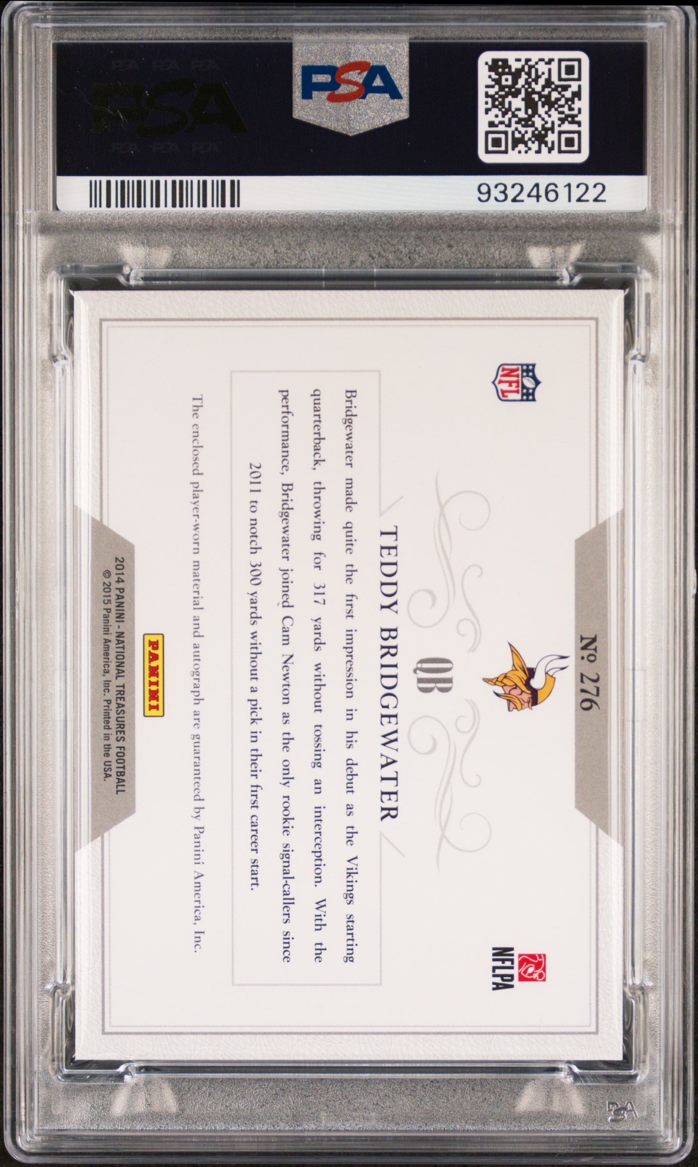 2014 National Treasures Teddy Bridgewater #276 Century Material Auto PSA 10 RPA