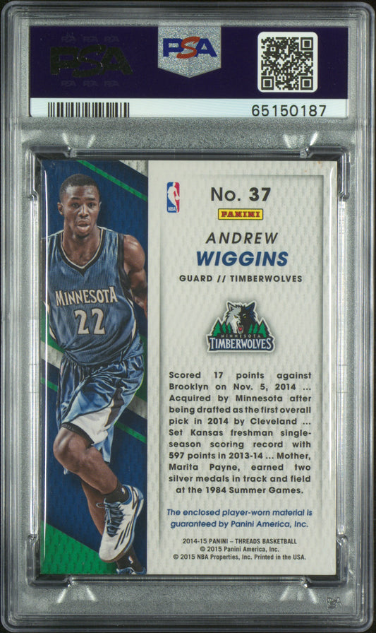 2014 Panini Threads Andrew Wiggins #37 Rookie Threads Jersey Black Box 1/1 PSA 8