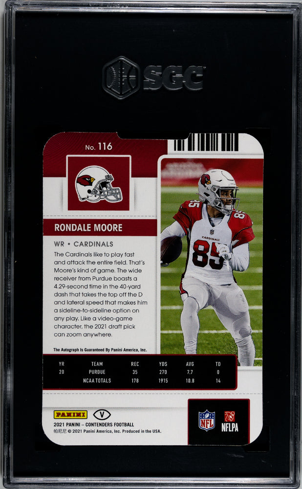 2021 Panini Contenders Rondale Moore #116 Ticket Stub Auto SGC 10 Auto 10