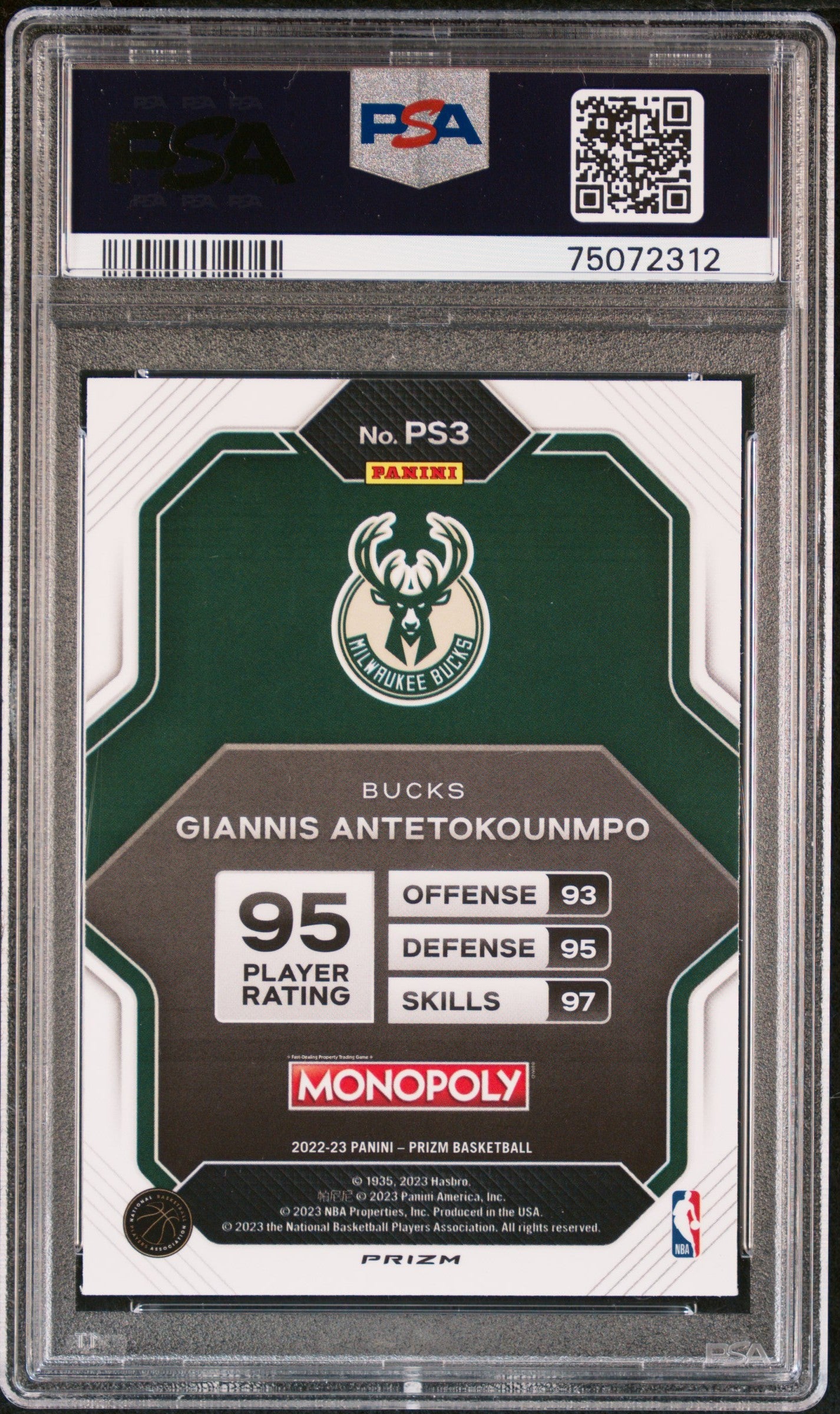 2022 Panini Prizm Monopoly Prizm All-Stars Giannis Antetokounmpo #PS3 As Black PSA 9