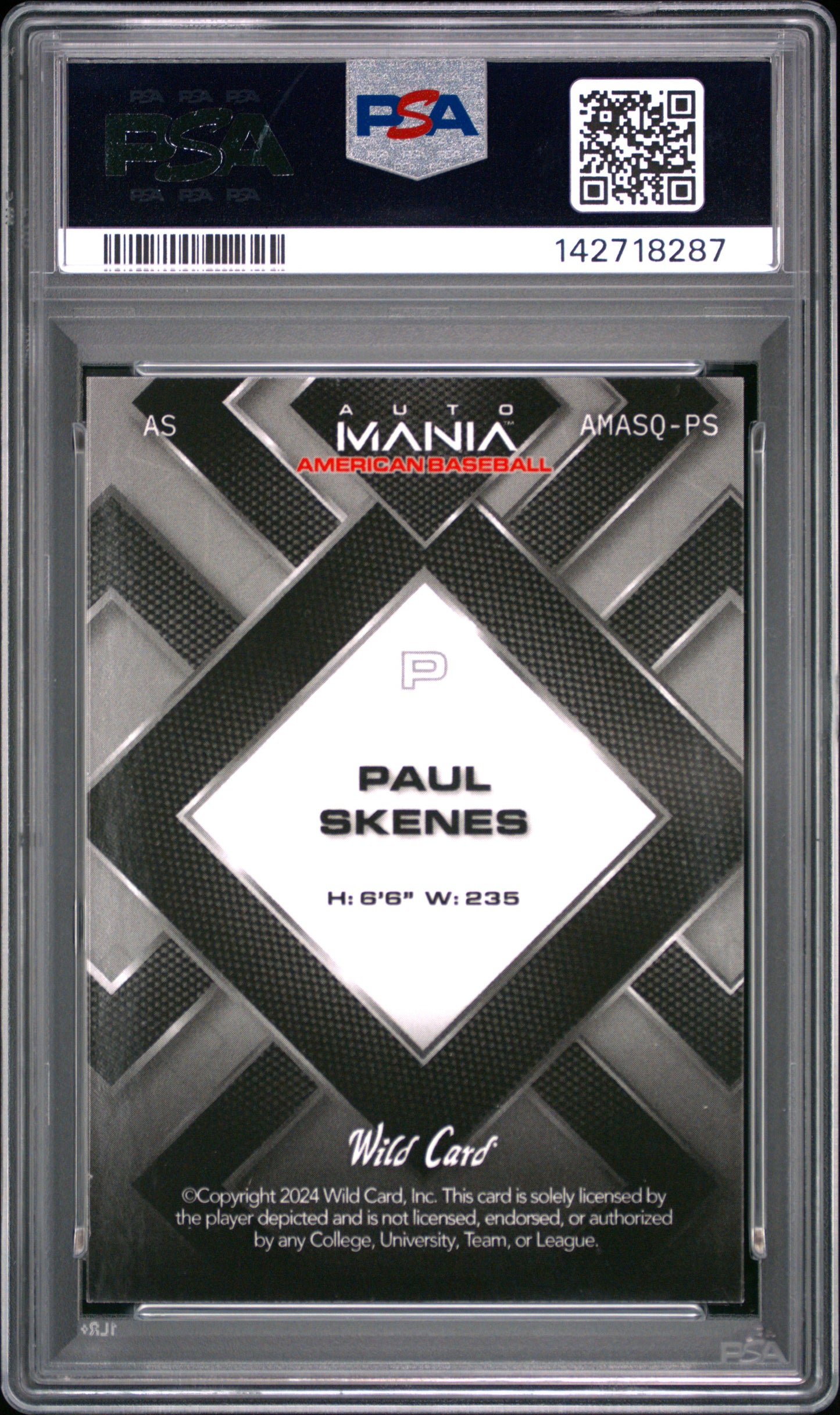 2024 Wild Card Auto Mania American Baseball Clearview National Exclusive Paul Skenes Paul Skenes #PS SQR DNT MT. Rushmore PSA 9