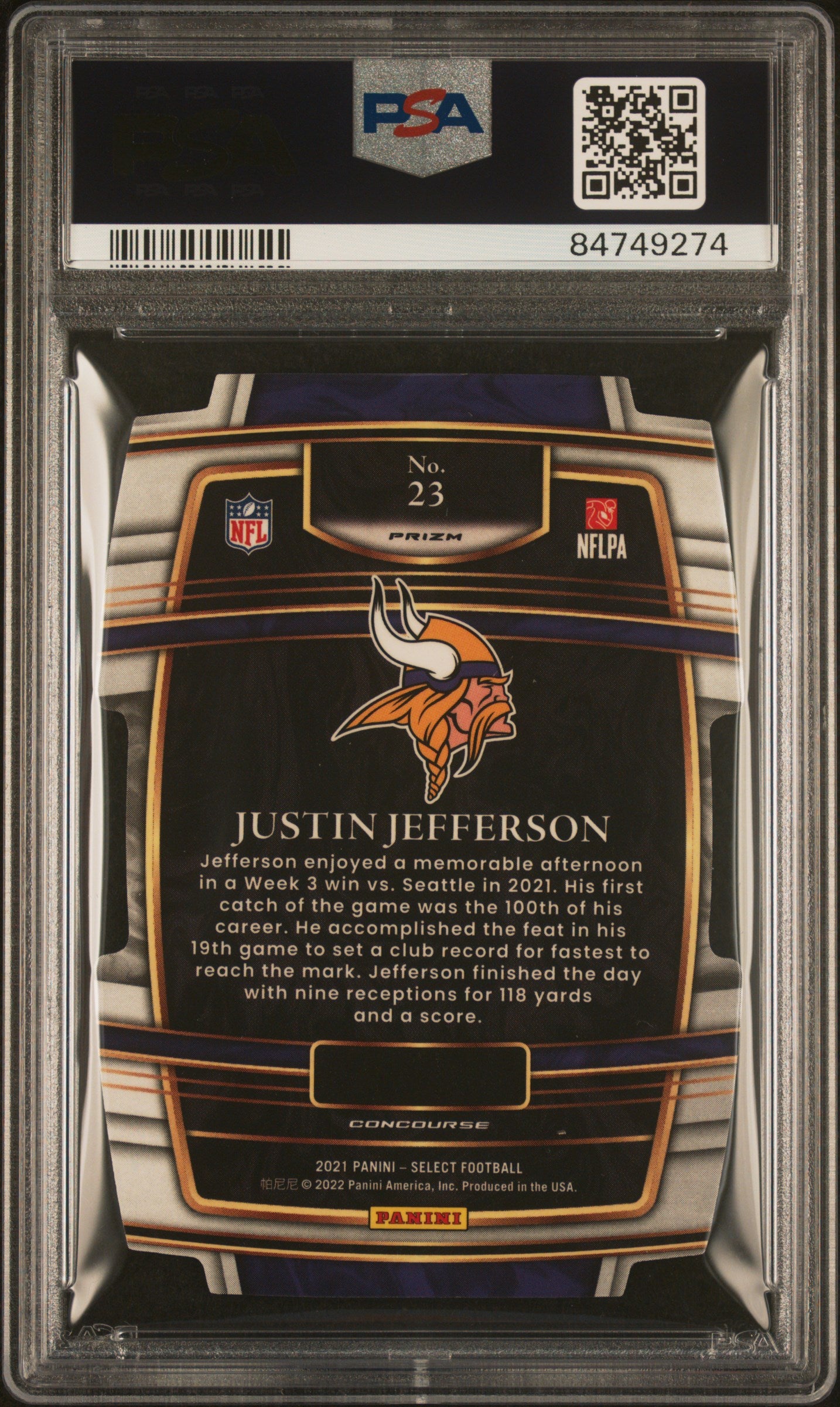 2021 Panini Select Justin Jefferson #23 D Red Yellow Prizm PSA 10