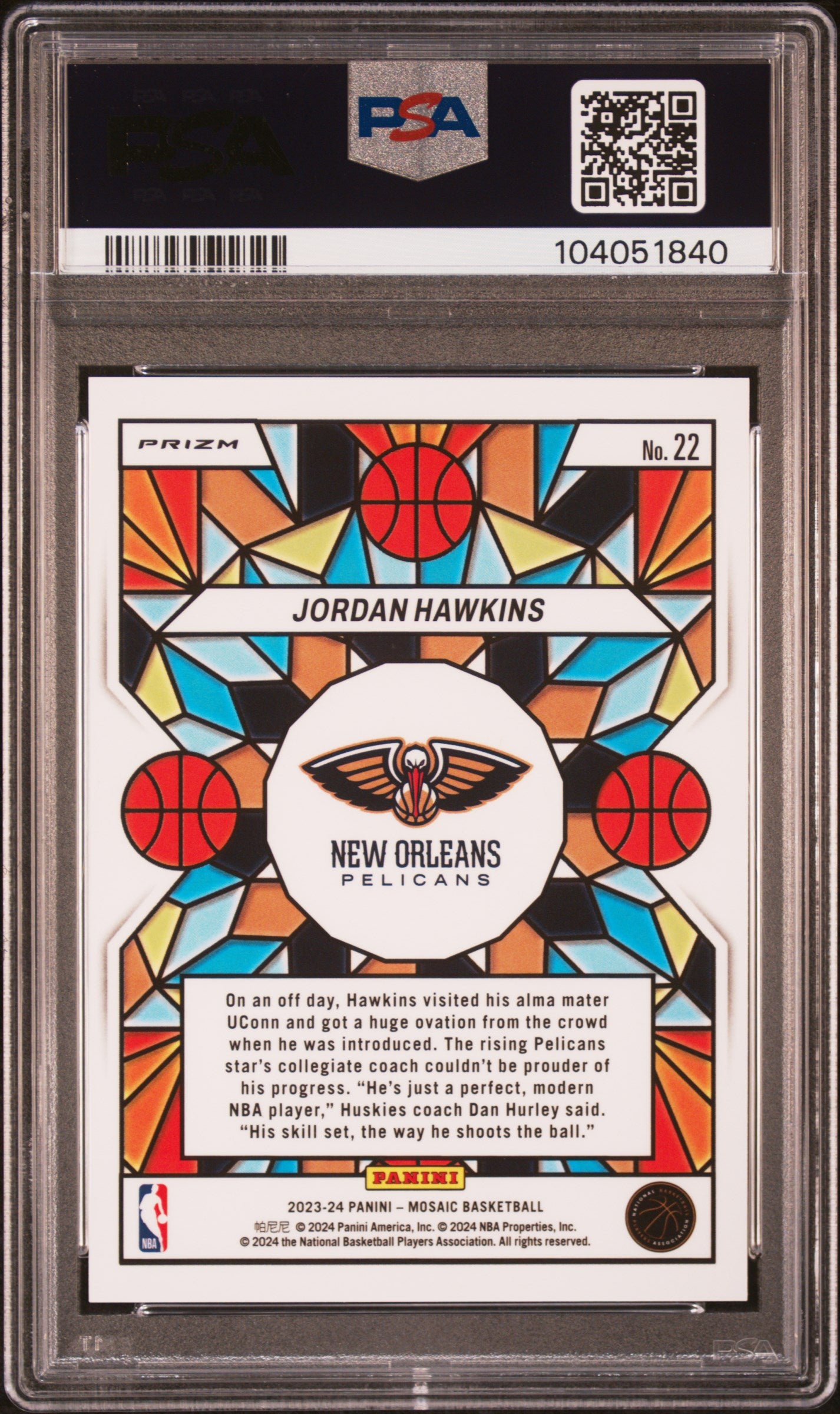 2023 Panini Mosaic Stained Glass Jordan Hawkins #22 PSA 10