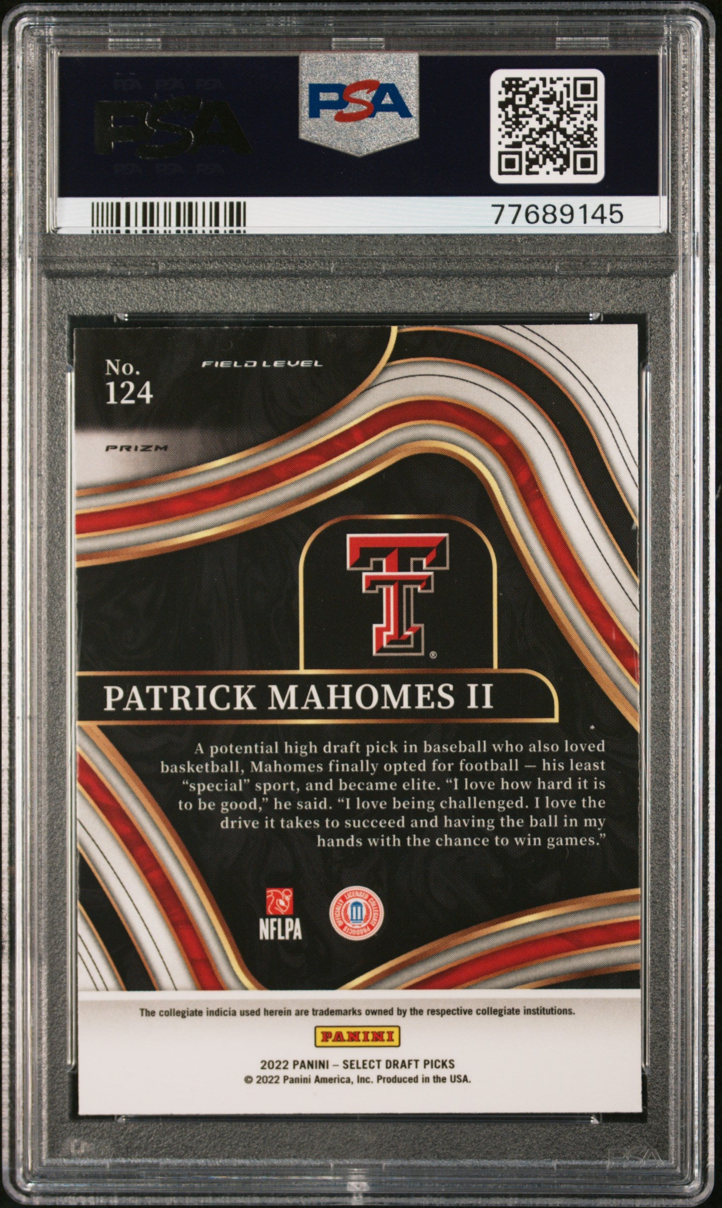 2022 Panini Select Draft Picks Patrick Mahomes II #124 Gold Lazer Prizm PSA 10