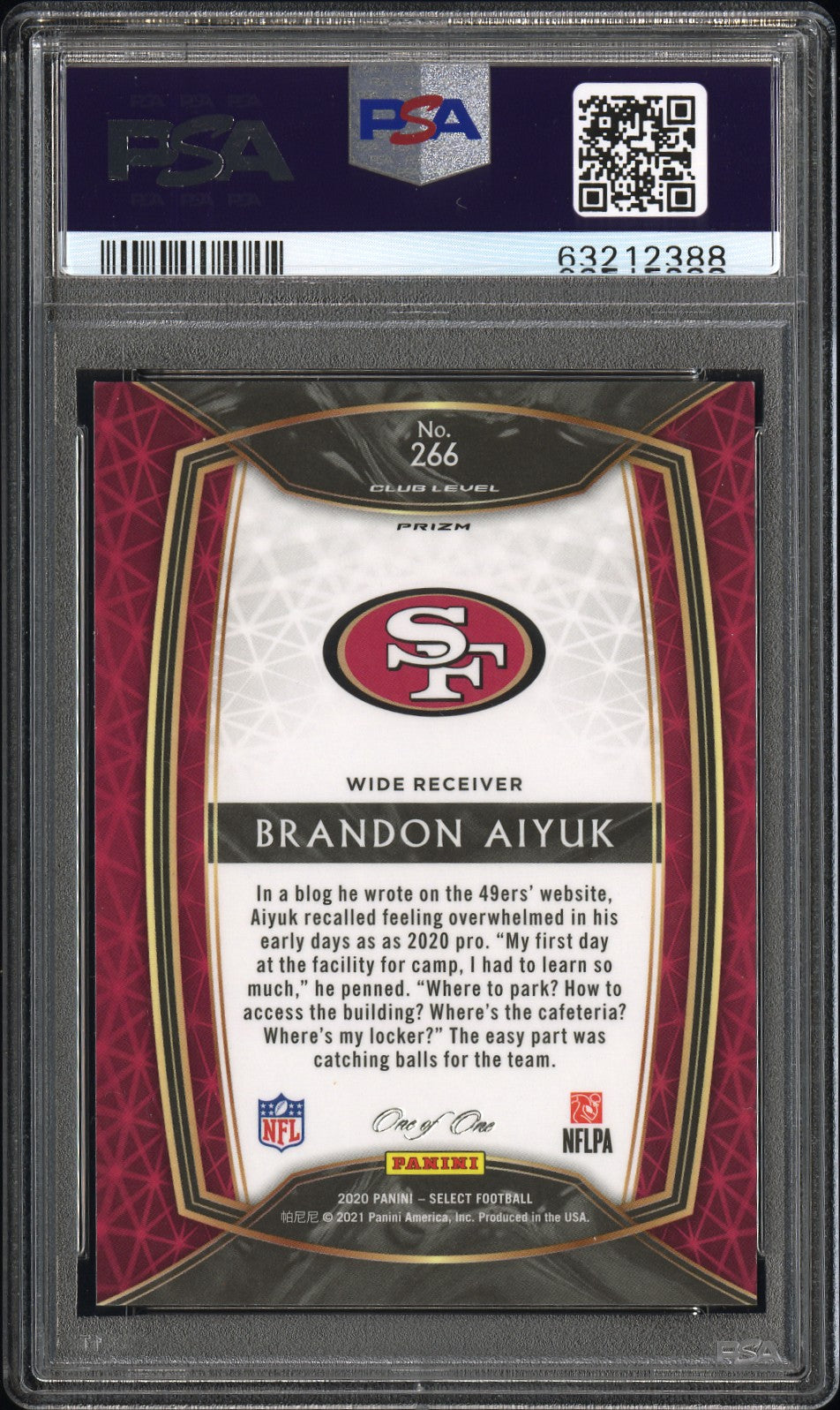 2020 Panini Select Black Disco Prizm #266 Brandon Aiyuk 1/1 PSA 9 MINT