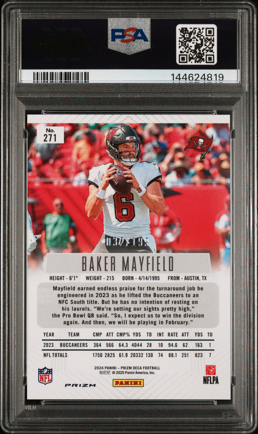 2024 Panini Prizm Deca Baker Mayfield #271 Red PSA 9