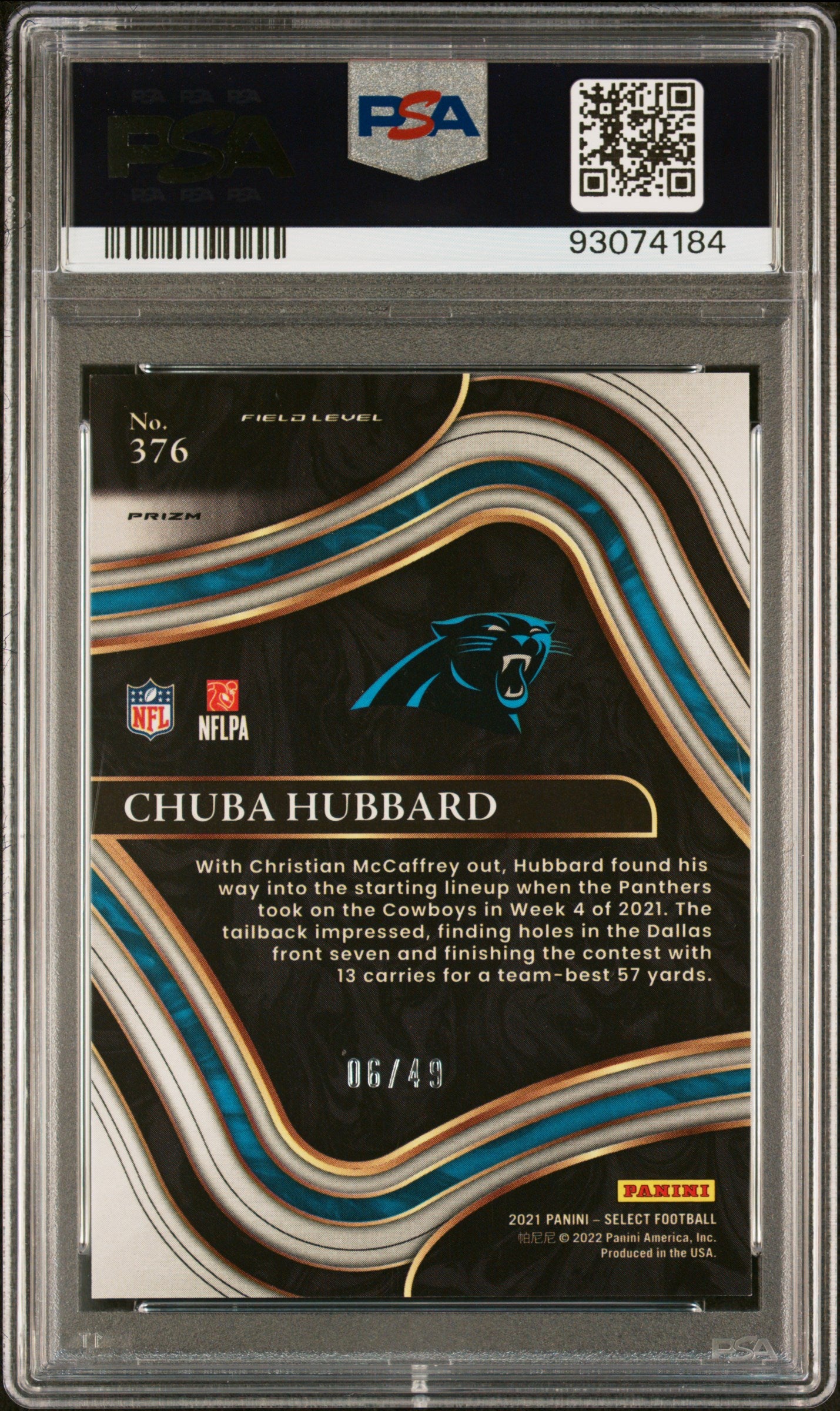 2021 Panini Select Chuba Hubbard #376 Blue Prizm PSA 9
