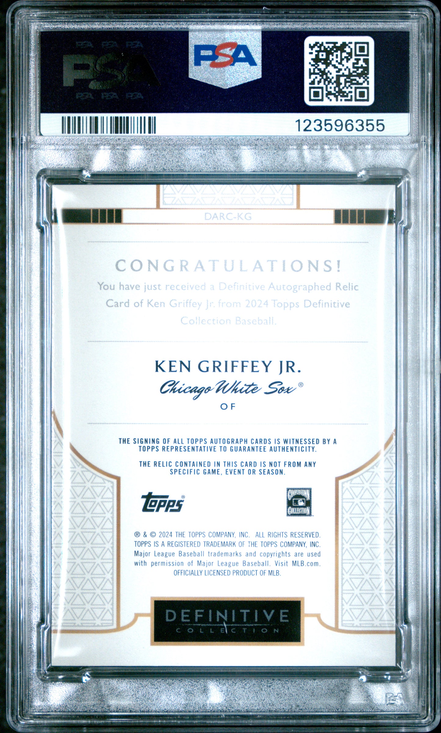 2024 Topps Definitive Auto Relic Collection Ken Griffey JR. #DARCKG PSA 9