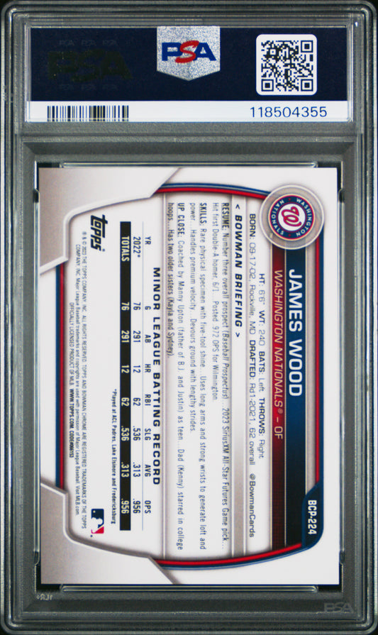 2023 Bowman Chrome Sapphire Edition Prospects James Wood #224 Aqua PSA 10