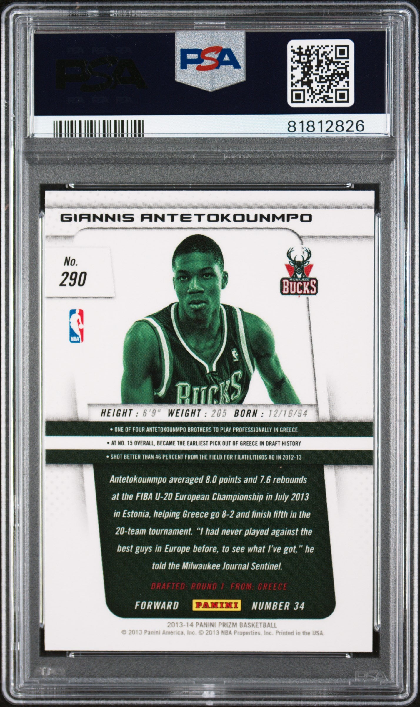 2013 Panini Prizm G. Antetokounmpo #290 PSA 10